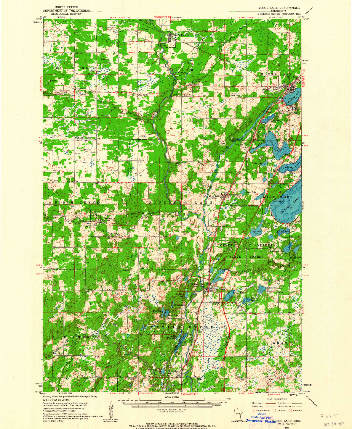 USGS 1:62500-SCALE QUADRANGLE FOR MOOSE LAKE, MN 1961