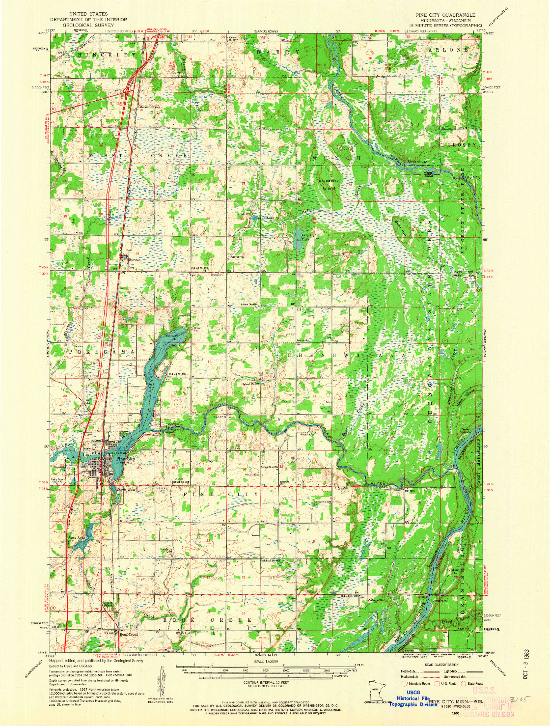 USGS 1:62500-SCALE QUADRANGLE FOR PINE CITY, MN 1961