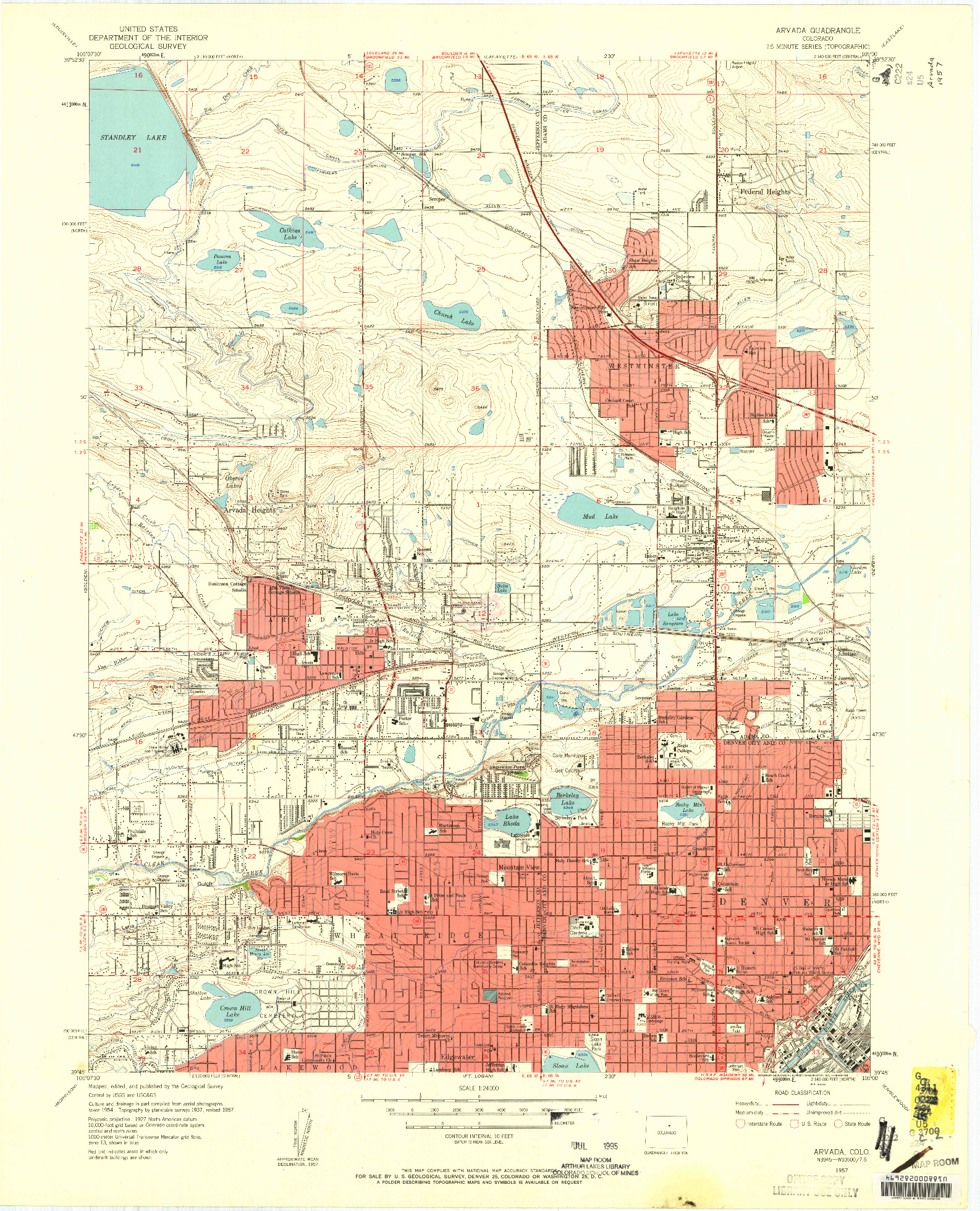 USGS 1:24000-SCALE QUADRANGLE FOR ARVADA, CO 1957