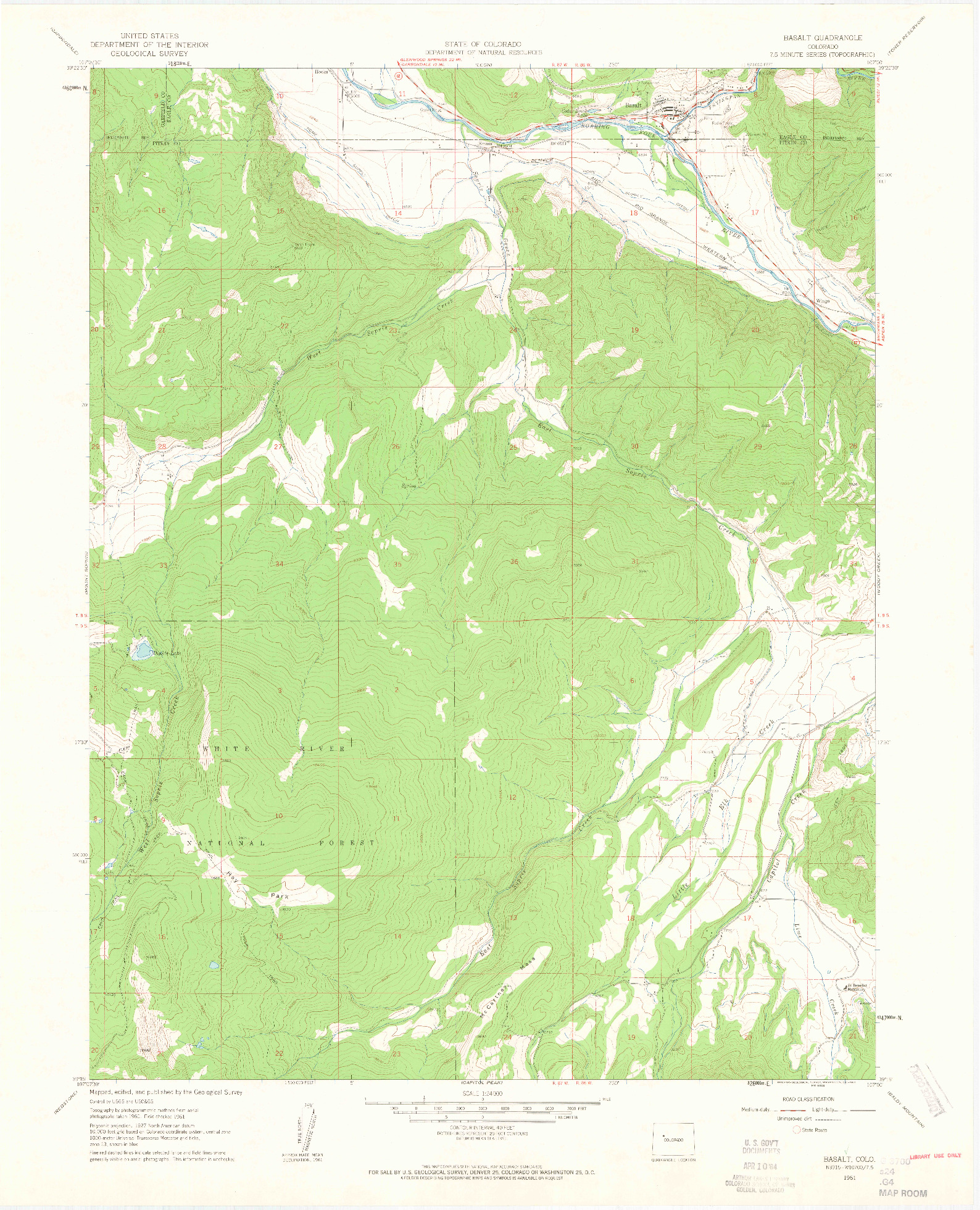 USGS 1:24000-SCALE QUADRANGLE FOR BASALT, CO 1961