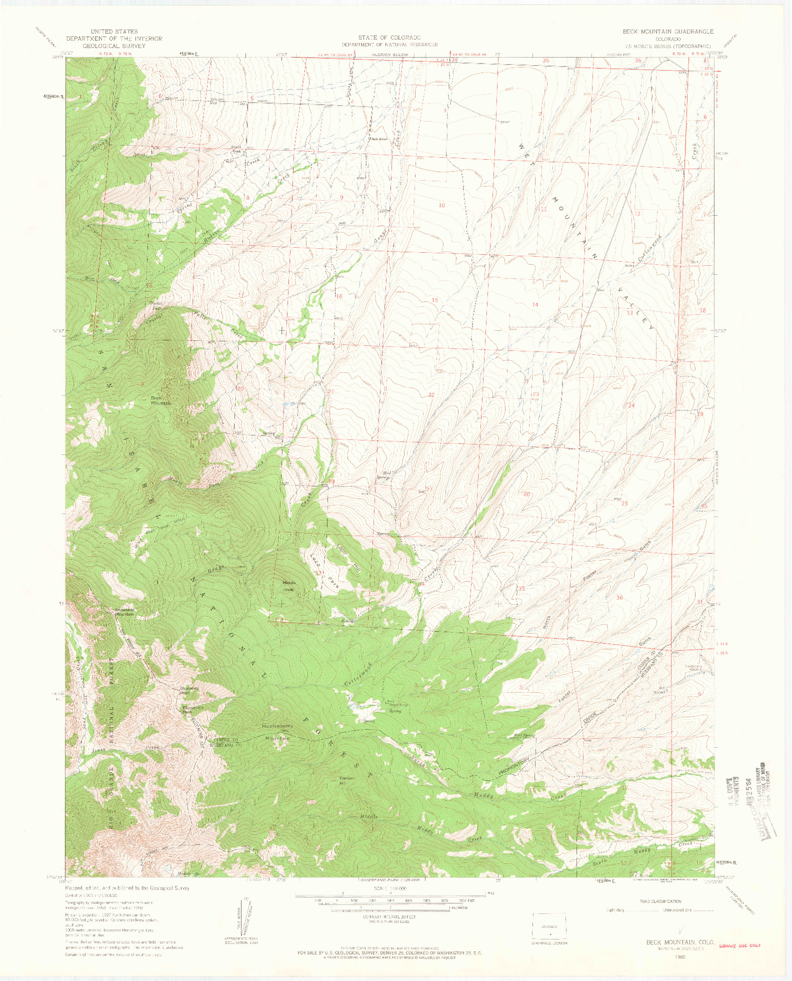 USGS 1:24000-SCALE QUADRANGLE FOR BECK MOUNTAIN, CO 1960