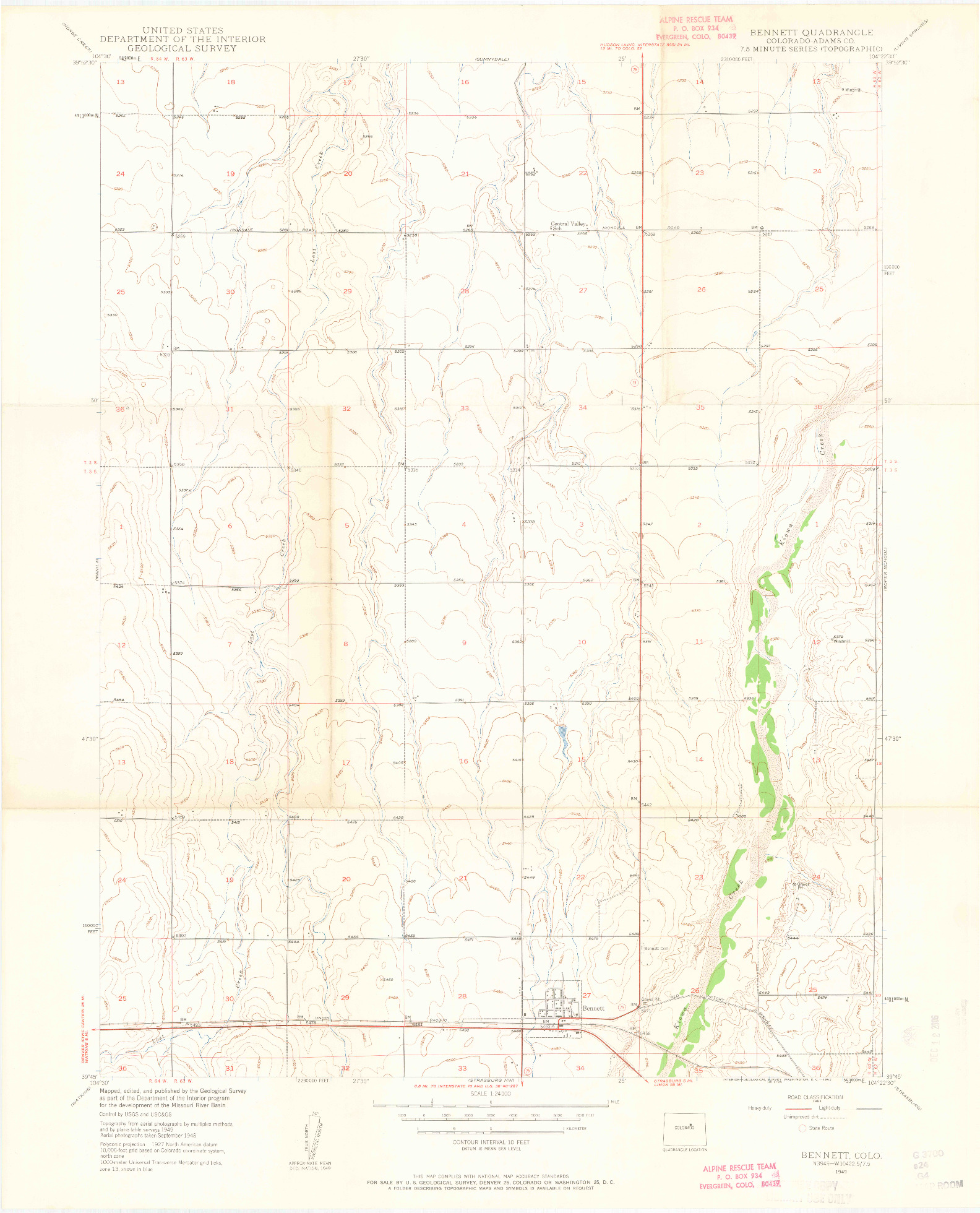 USGS 1:24000-SCALE QUADRANGLE FOR BENNETT, CO 1949