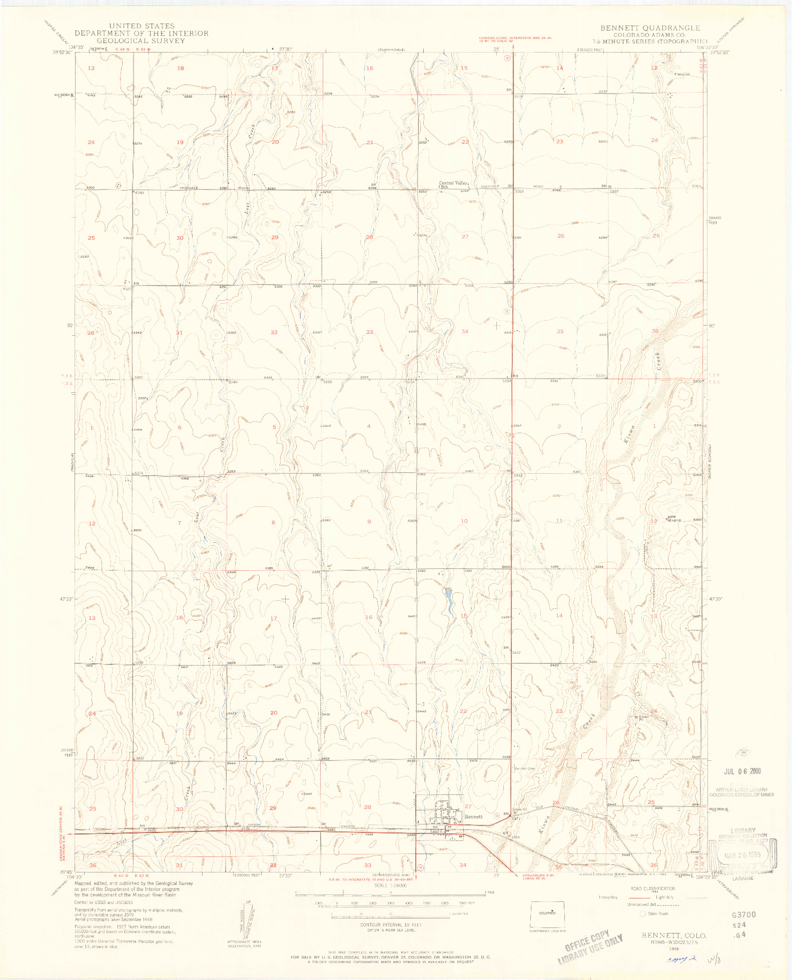 USGS 1:24000-SCALE QUADRANGLE FOR BENNETT, CO 1949