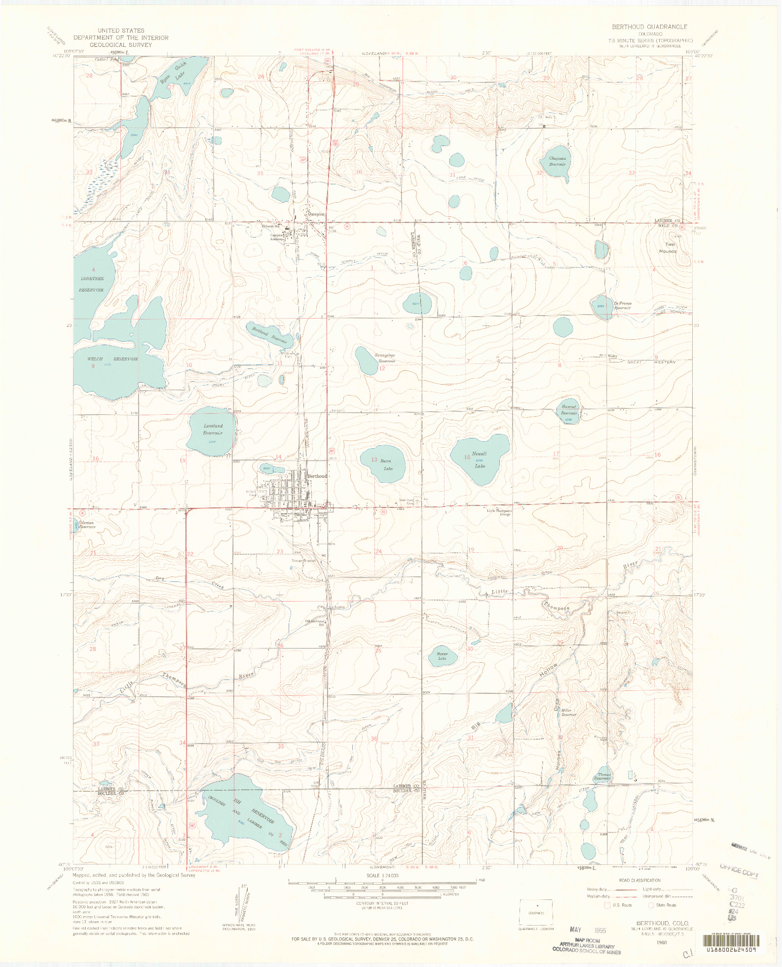 USGS 1:24000-SCALE QUADRANGLE FOR BERTHOUD, CO 1960