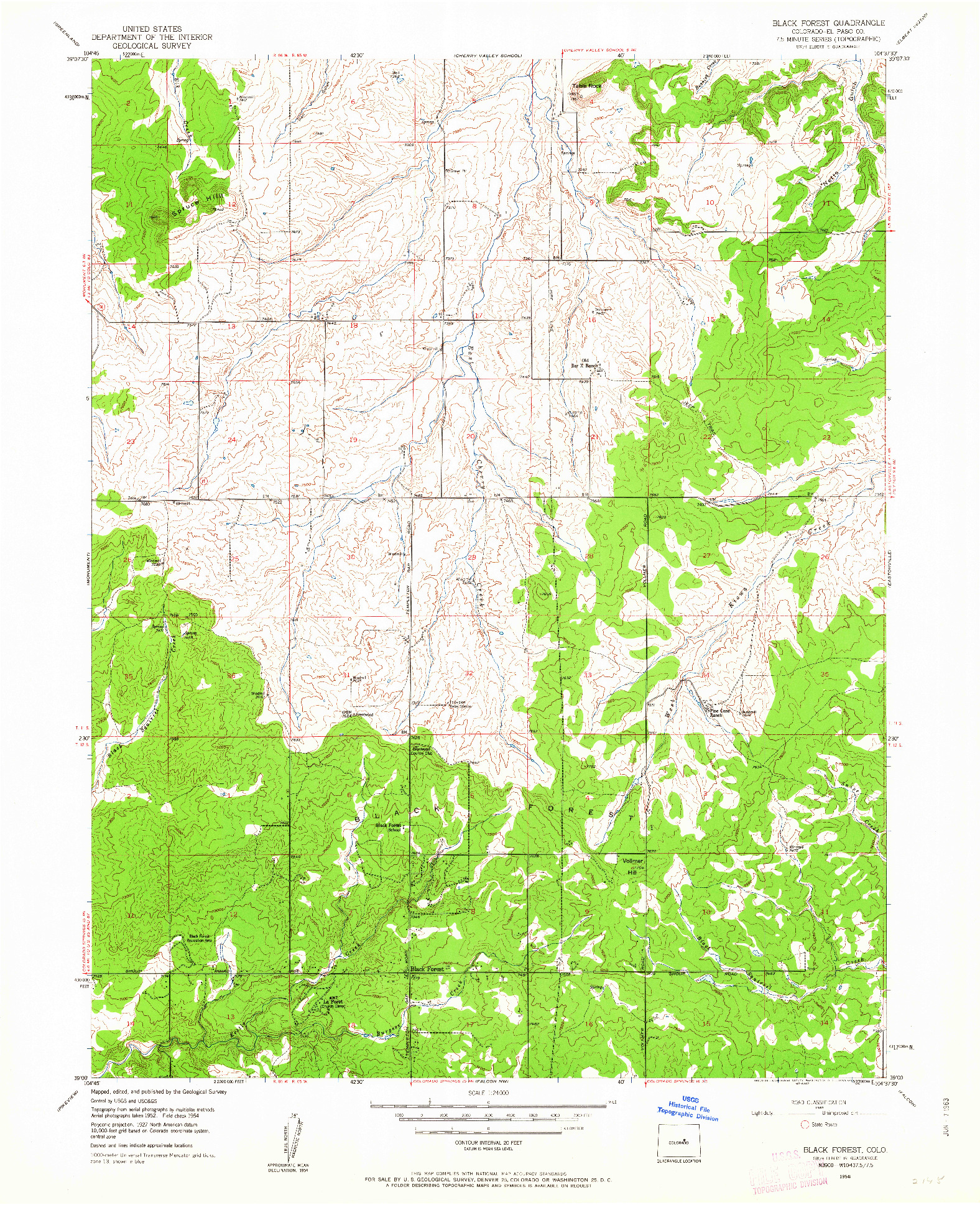 USGS 1:24000-SCALE QUADRANGLE FOR BLACK FOREST, CO 1954