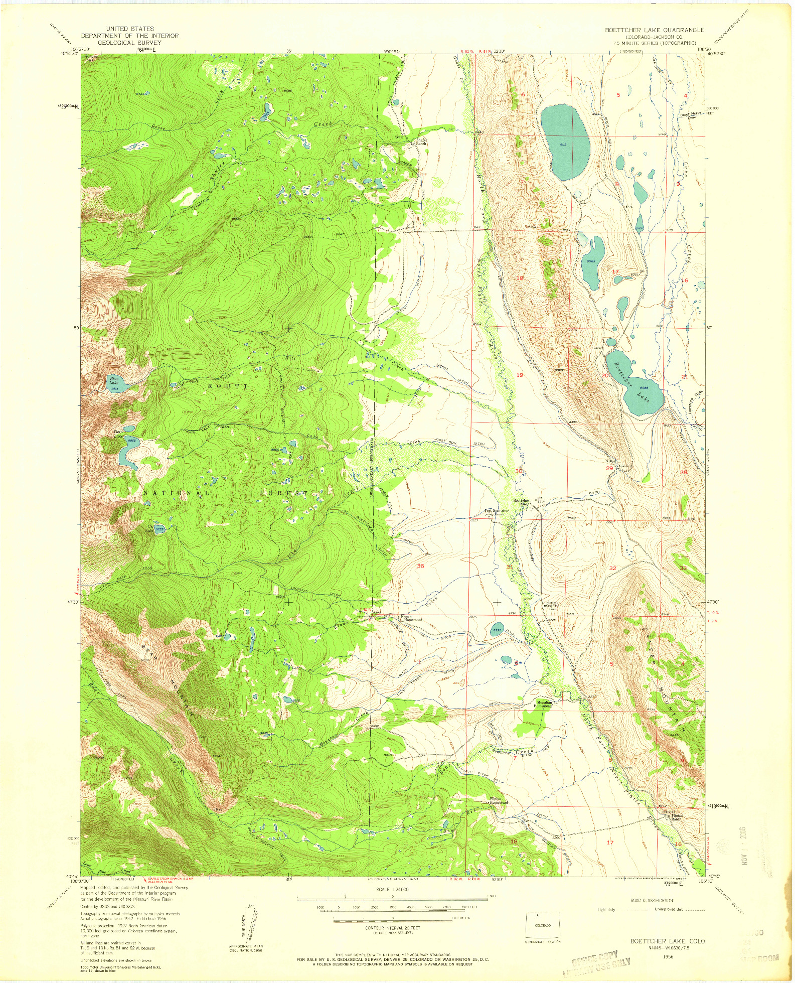 USGS 1:24000-SCALE QUADRANGLE FOR BOETTCHER LAKE, CO 1956