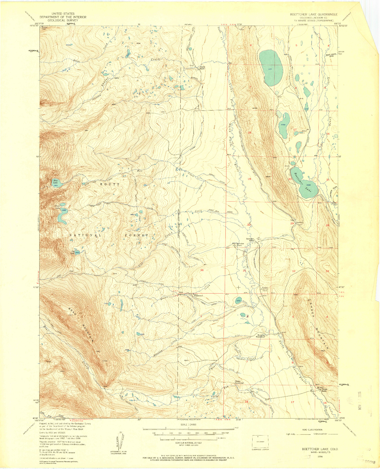 USGS 1:24000-SCALE QUADRANGLE FOR BOETTCHER LAKE, CO 1956