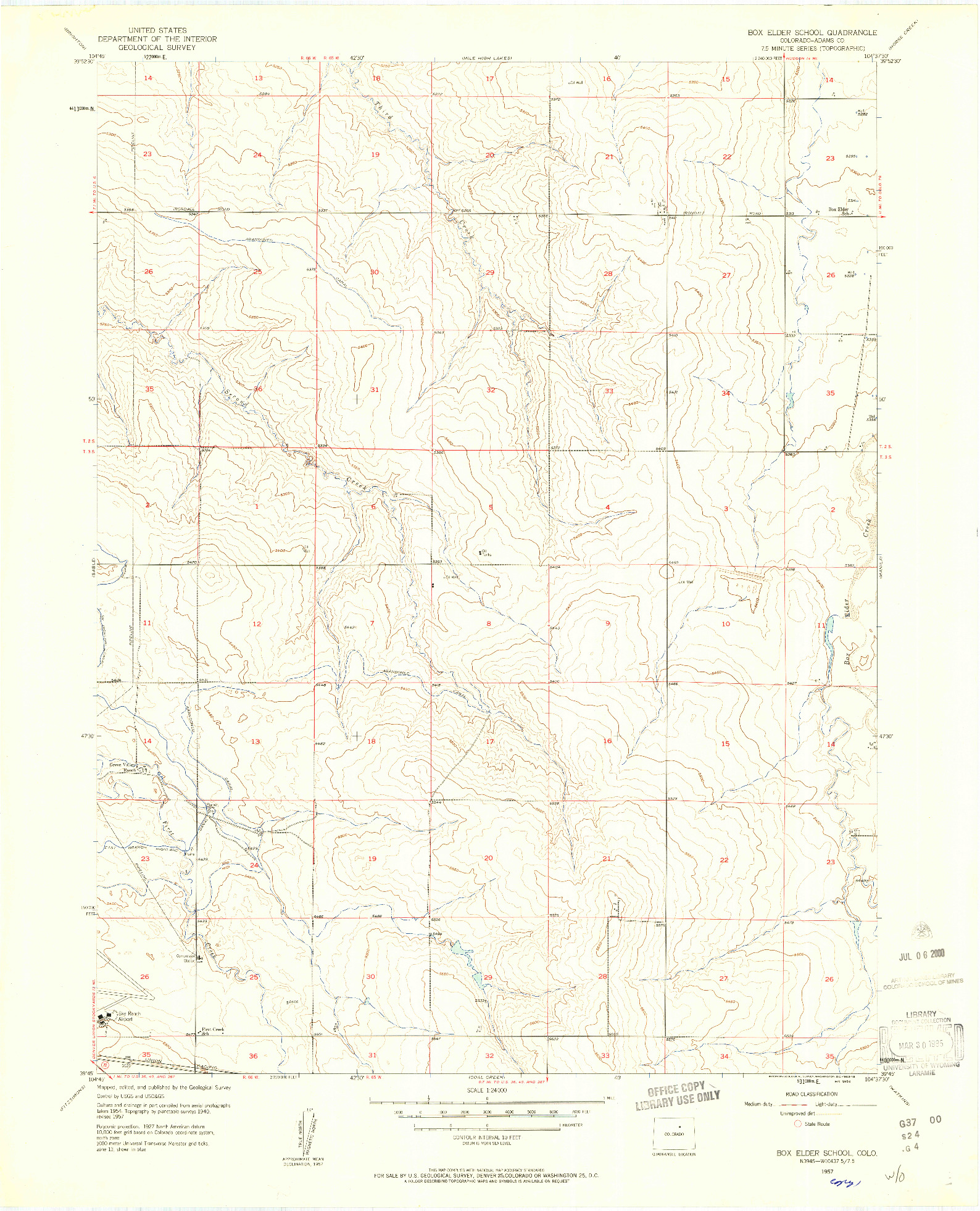 USGS 1:24000-SCALE QUADRANGLE FOR BOX ELDER SCHOOL, CO 1957