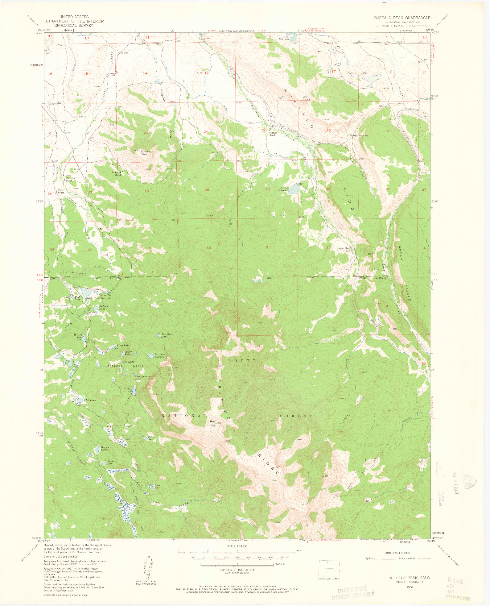 USGS 1:24000-SCALE QUADRANGLE FOR BUFFALO PEAK, CO 1956