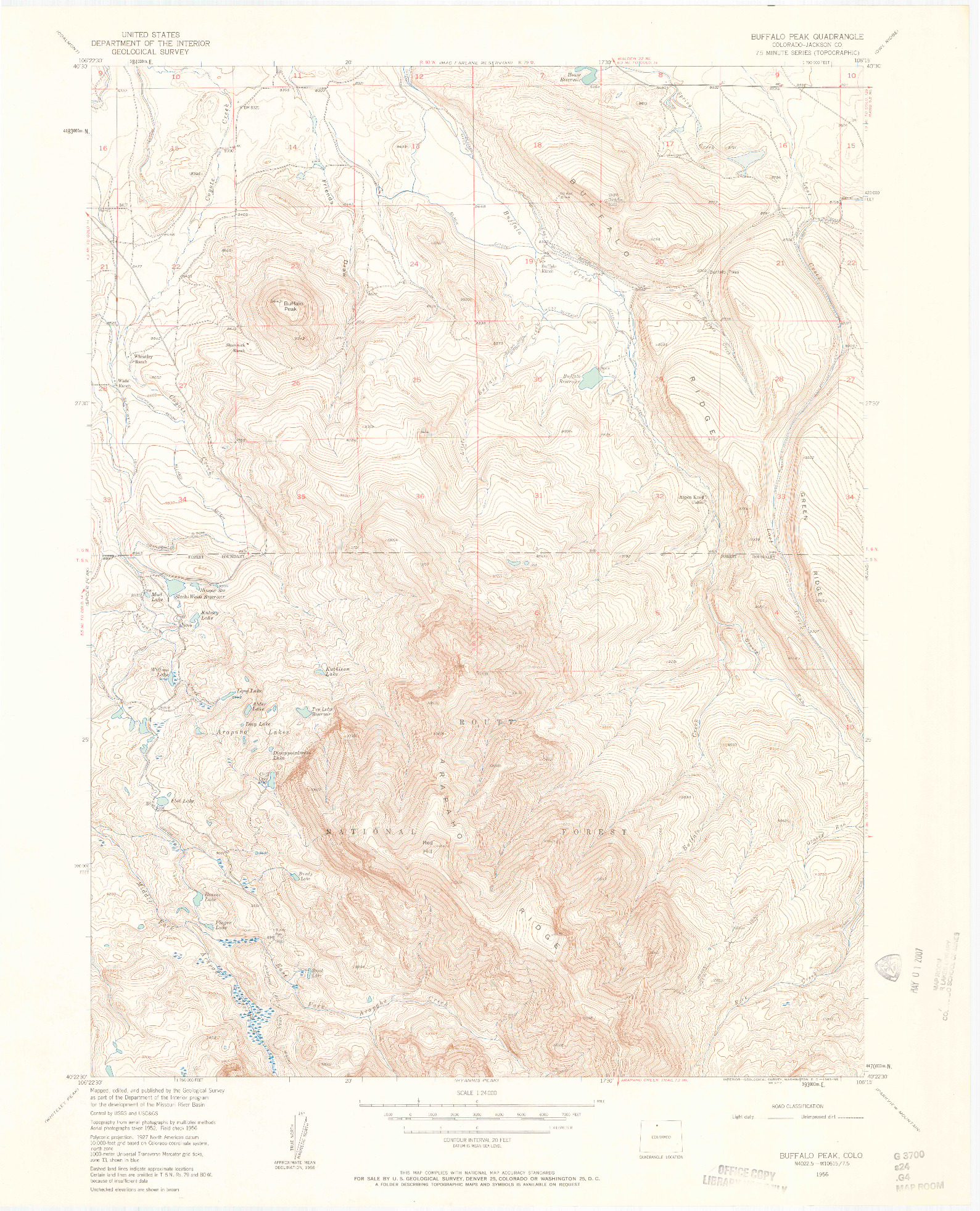 USGS 1:24000-SCALE QUADRANGLE FOR BUFFALO PEAK, CO 1956