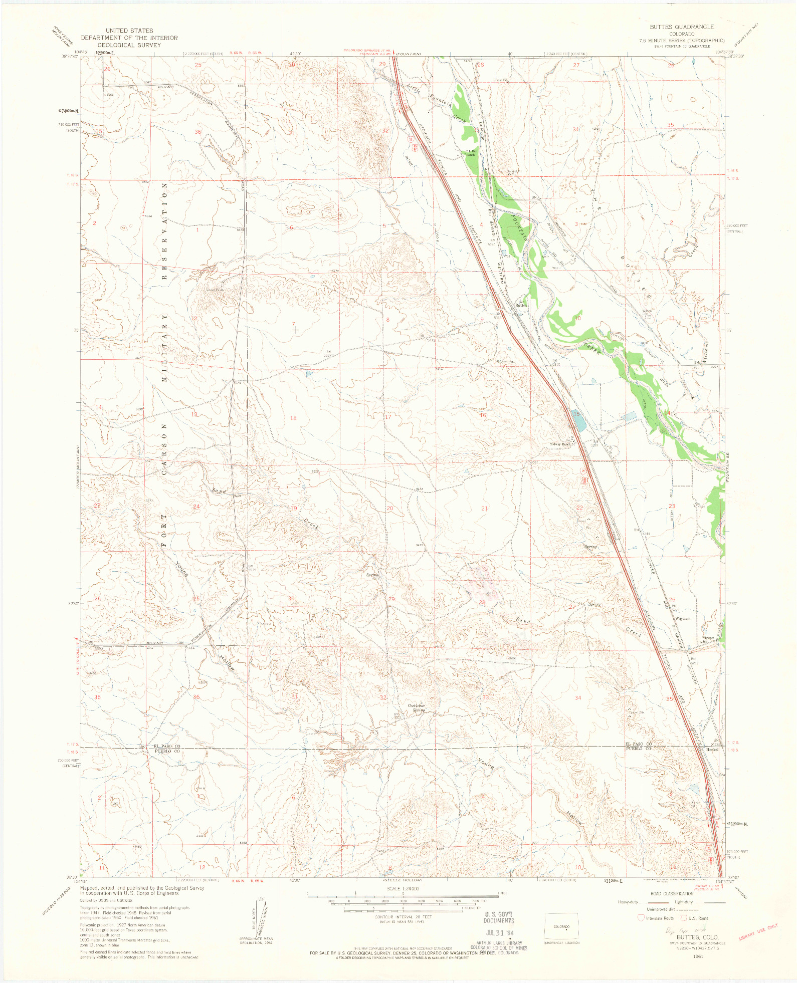 USGS 1:24000-SCALE QUADRANGLE FOR BUTTES, CO 1961