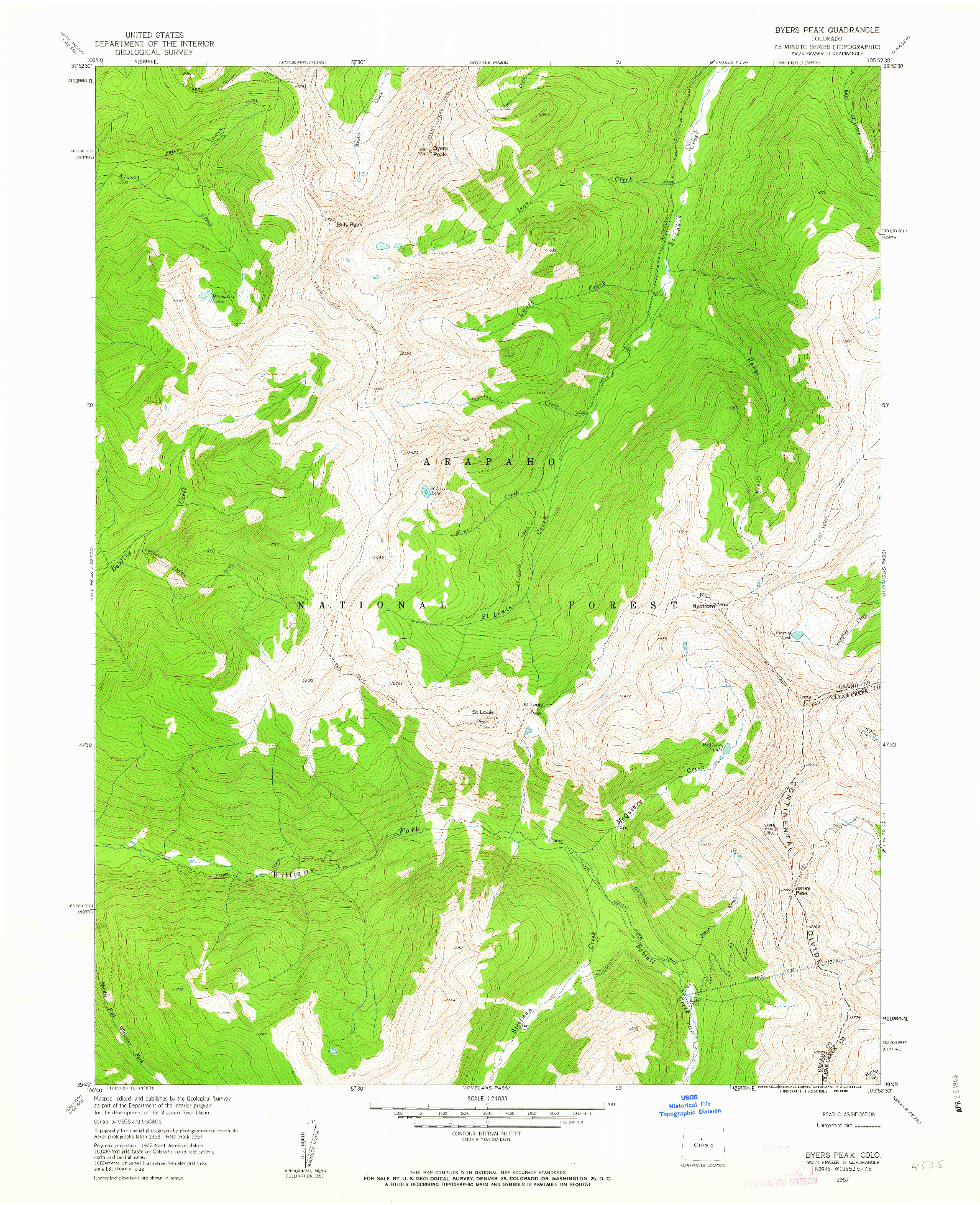 USGS 1:24000-SCALE QUADRANGLE FOR BYERS PEAK, CO 1957