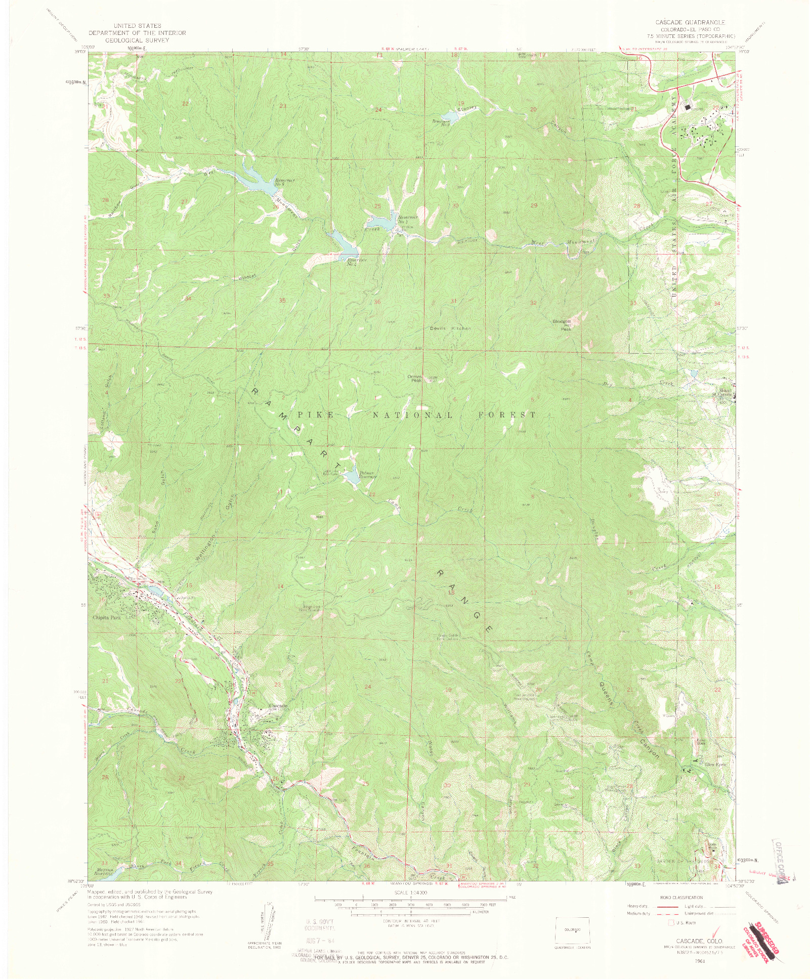 USGS 1:24000-SCALE QUADRANGLE FOR CASCADE, CO 1961