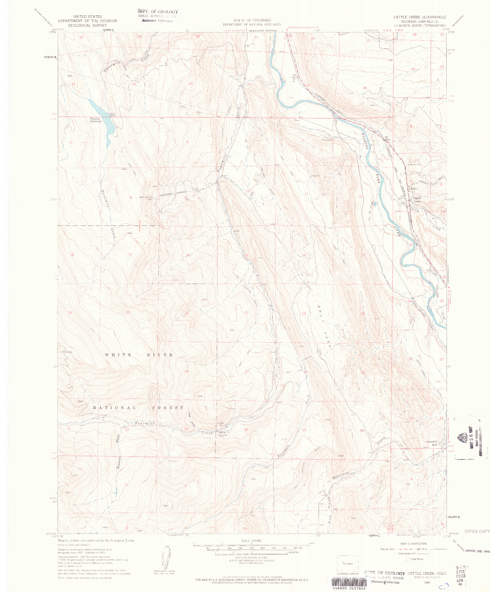 USGS 1:24000-SCALE QUADRANGLE FOR CATTLE CREEK, CO 1961