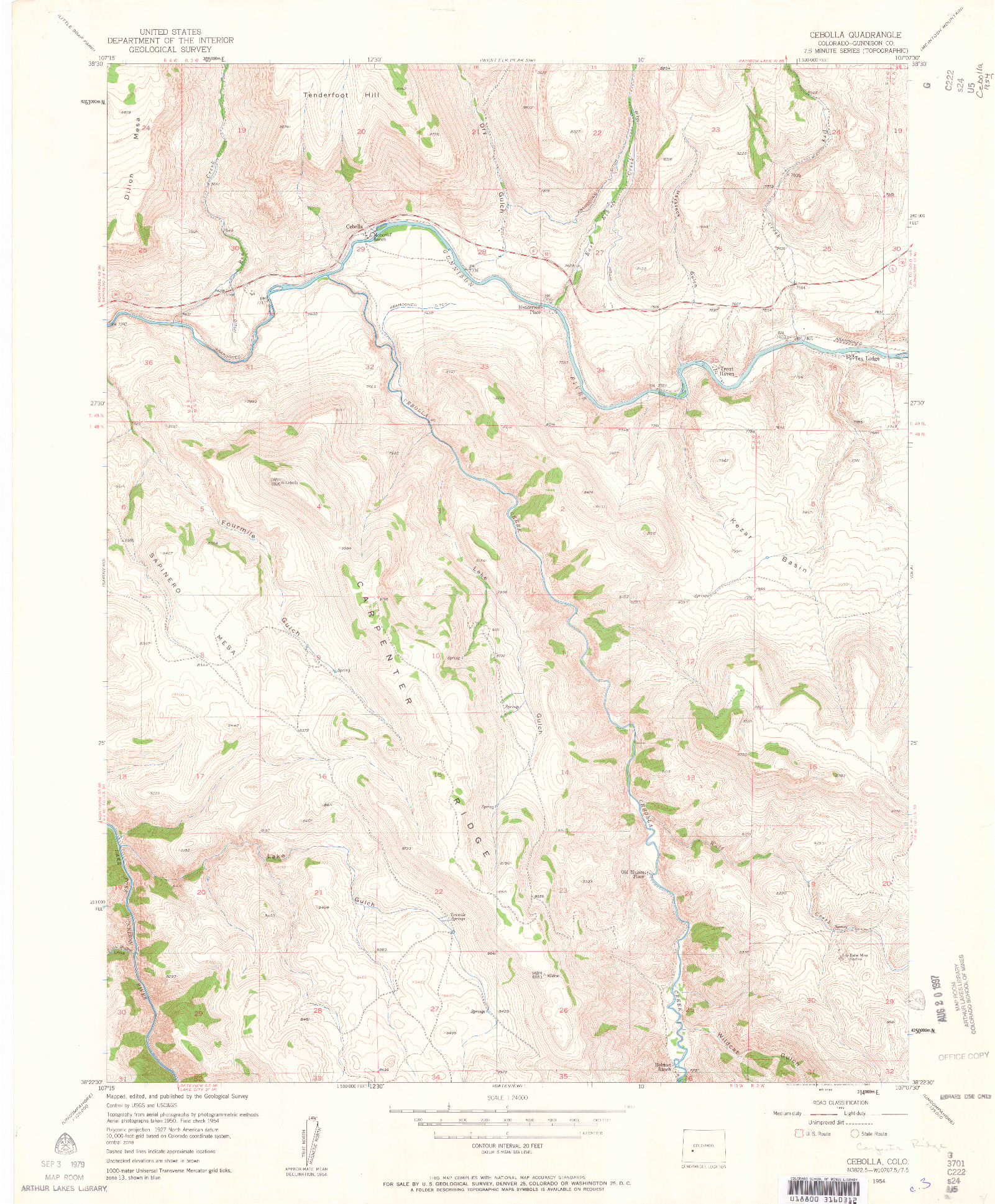 USGS 1:24000-SCALE QUADRANGLE FOR CEBOLLA, CO 1954