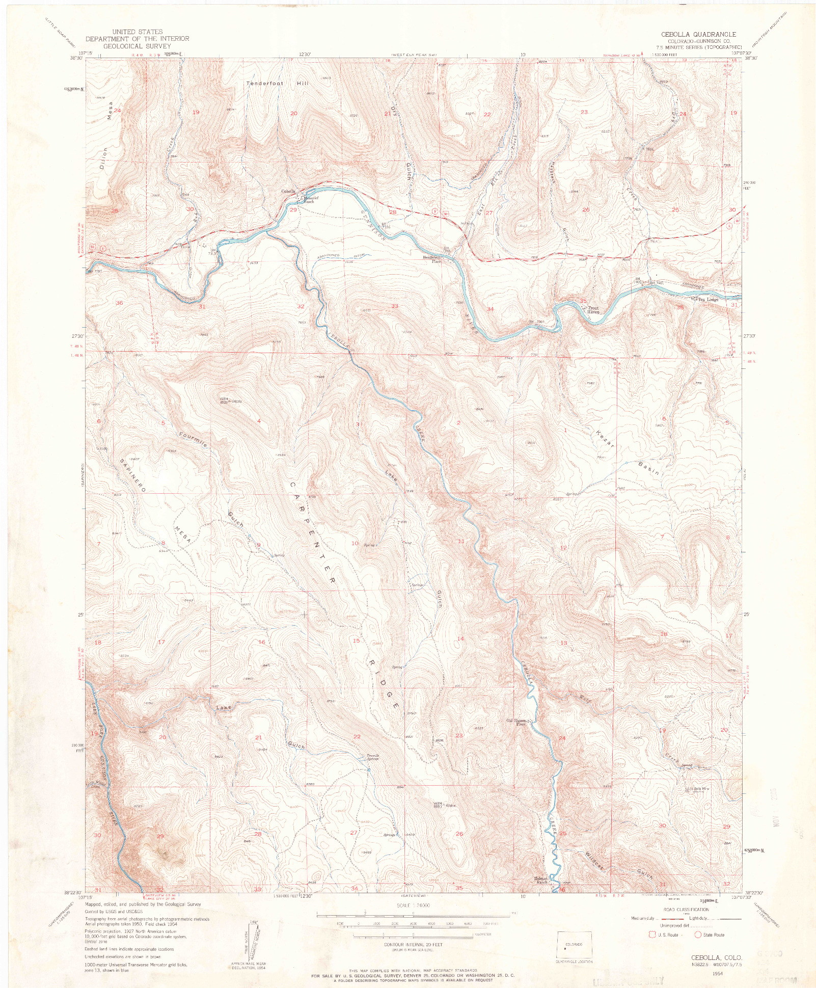 USGS 1:24000-SCALE QUADRANGLE FOR CEBOLLA, CO 1954