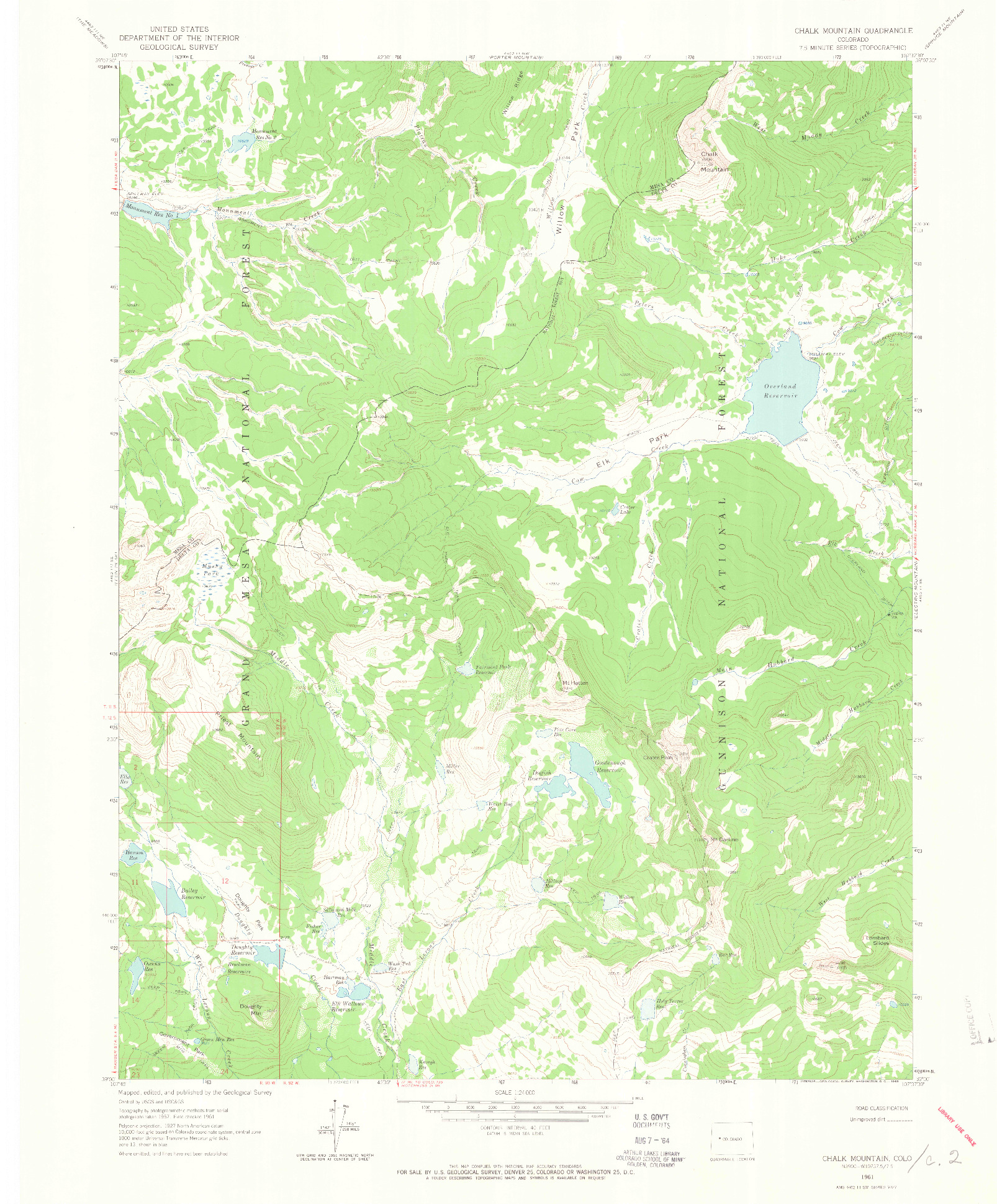 USGS 1:24000-SCALE QUADRANGLE FOR CHALK MOUNTAIN, CO 1961