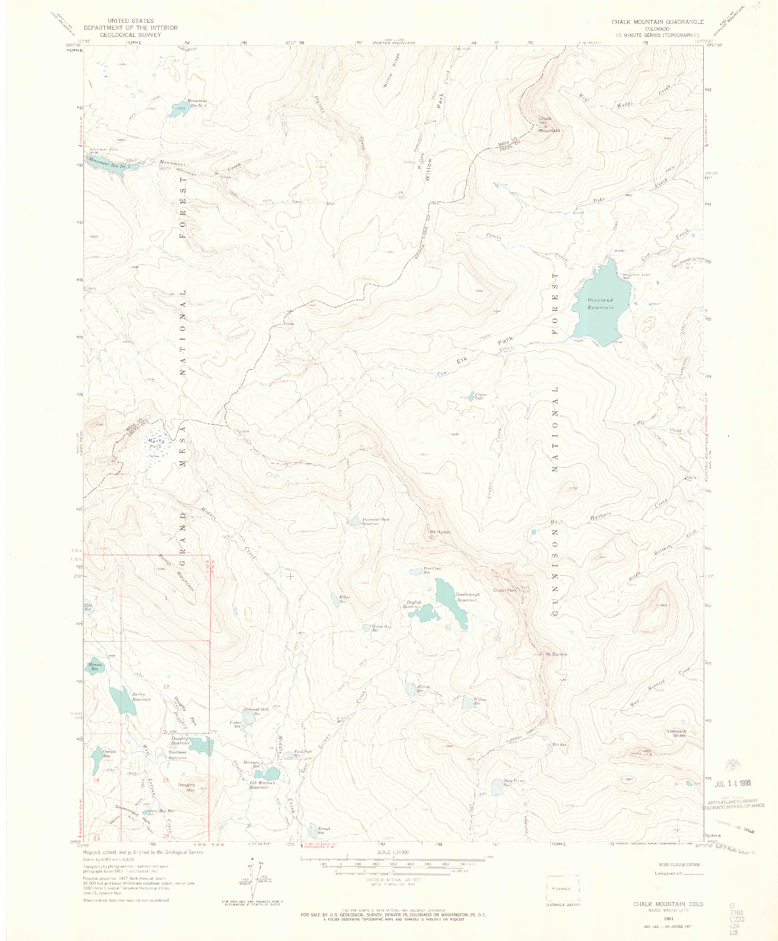 USGS 1:24000-SCALE QUADRANGLE FOR CHALK MOUNTAIN, CO 1961