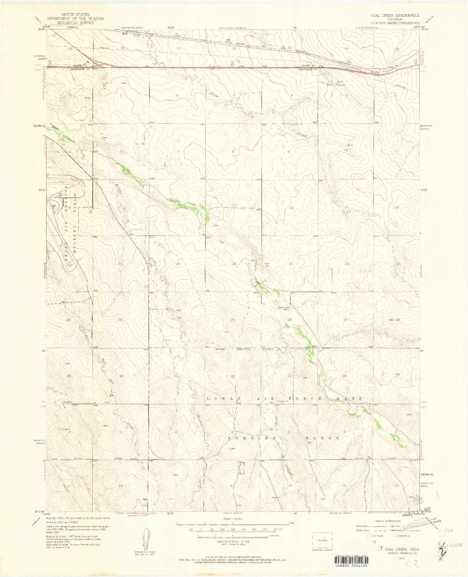 USGS 1:24000-SCALE QUADRANGLE FOR COAL CREEK, CO 1957