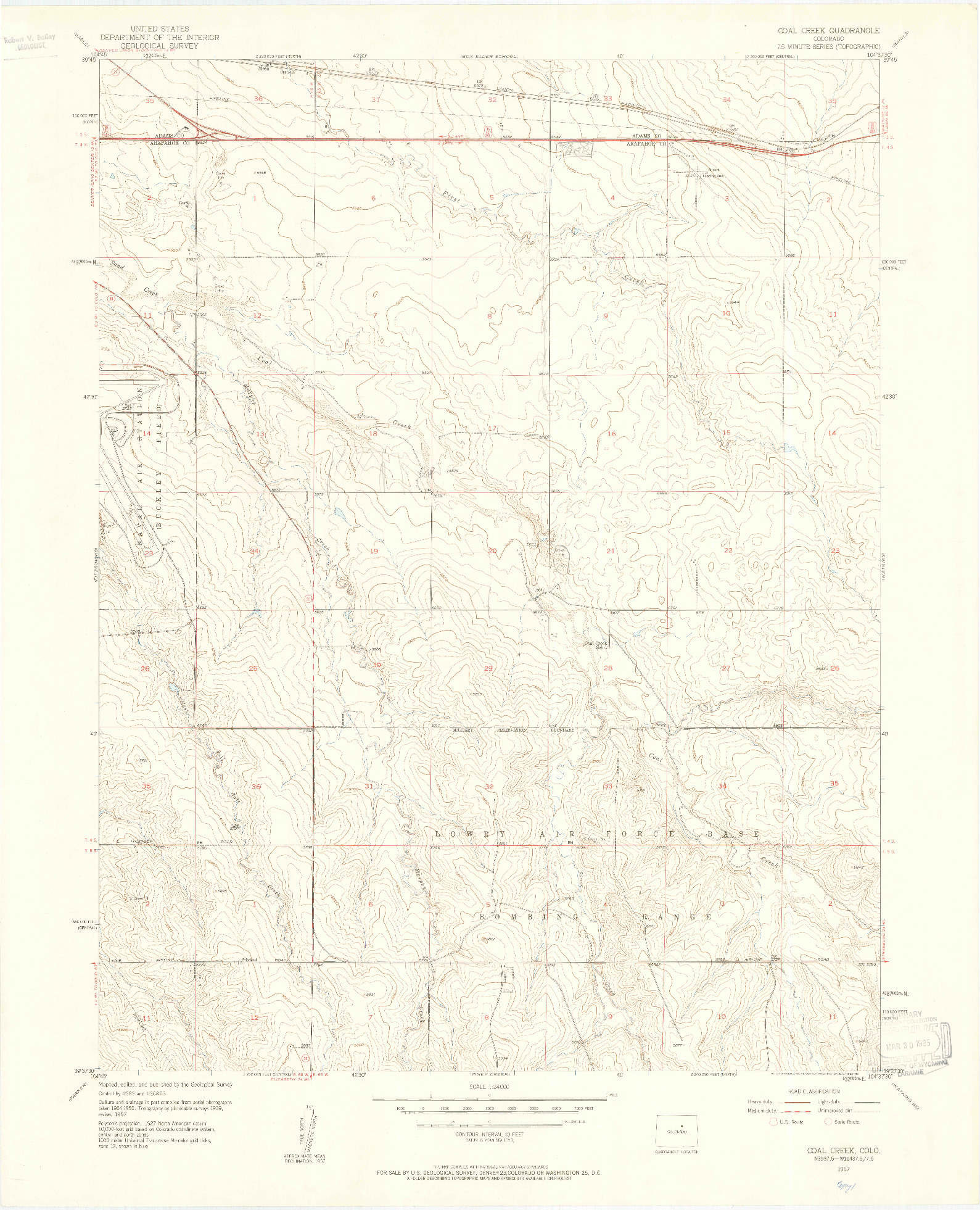 USGS 1:24000-SCALE QUADRANGLE FOR COAL CREEK, CO 1957