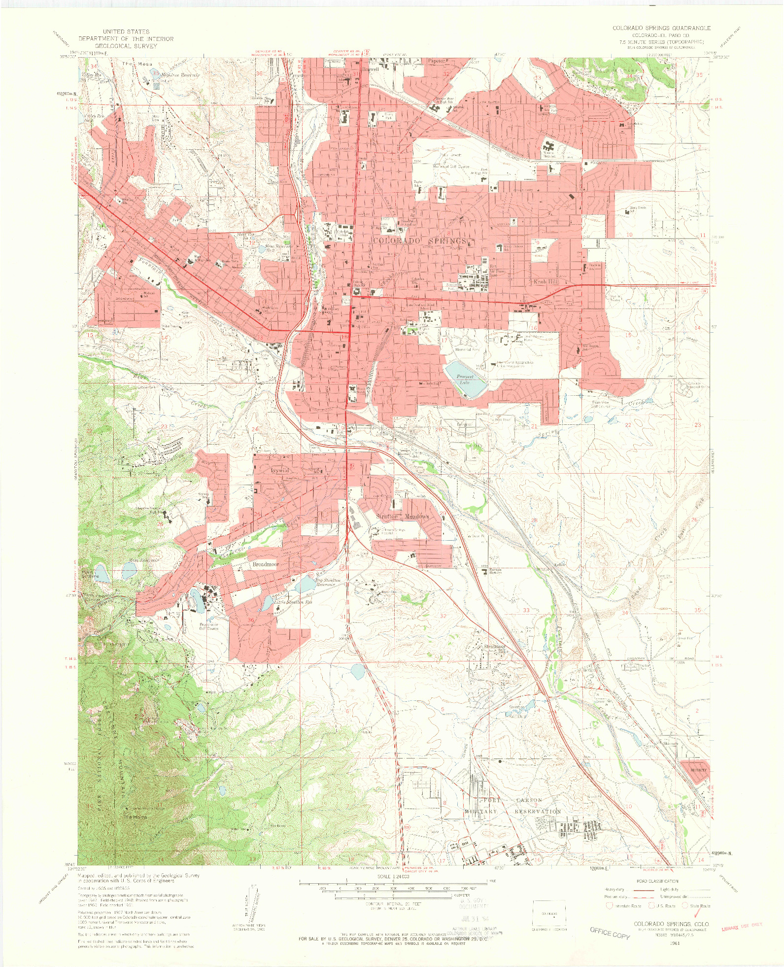 USGS 1:24000-SCALE QUADRANGLE FOR COLORADO SPRINGS, CO 1961