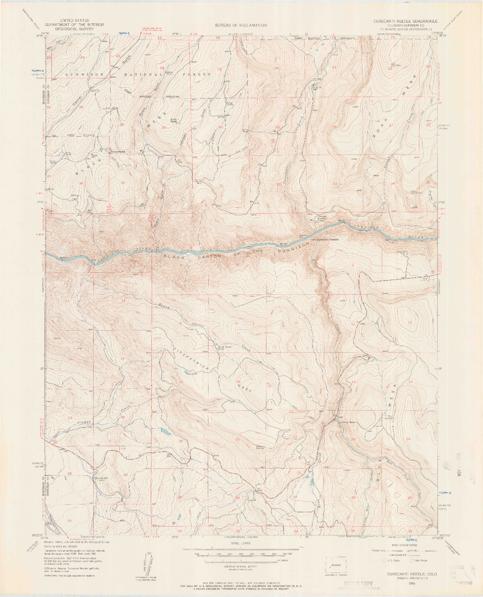 USGS 1:24000-SCALE QUADRANGLE FOR CURECANTI NEEDLE, CO 1956