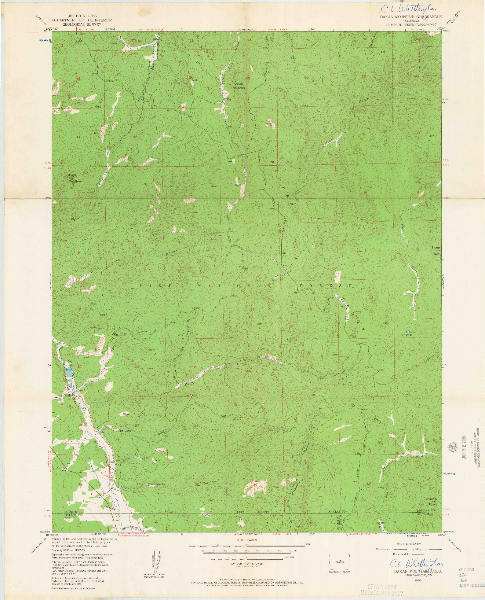 USGS 1:24000-SCALE QUADRANGLE FOR DAKAN MOUNTAIN, CO 1956