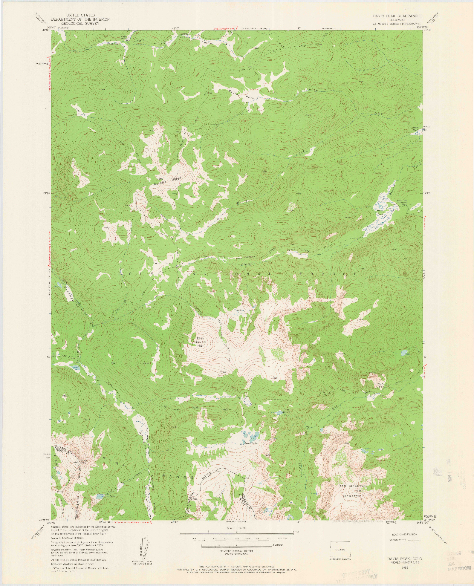 USGS 1:24000-SCALE QUADRANGLE FOR DAVIS PEAK, CO 1955