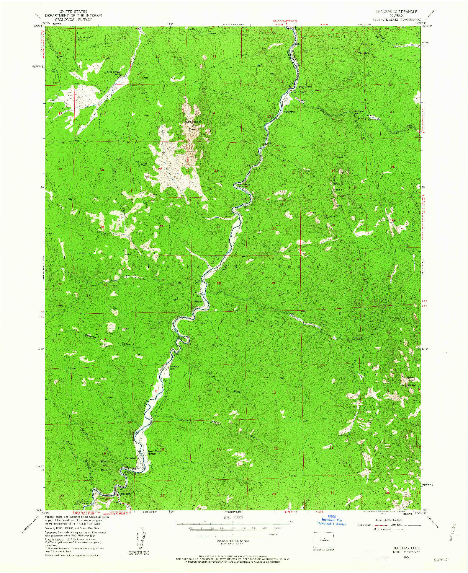 USGS 1:24000-SCALE QUADRANGLE FOR DECKERS, CO 1954