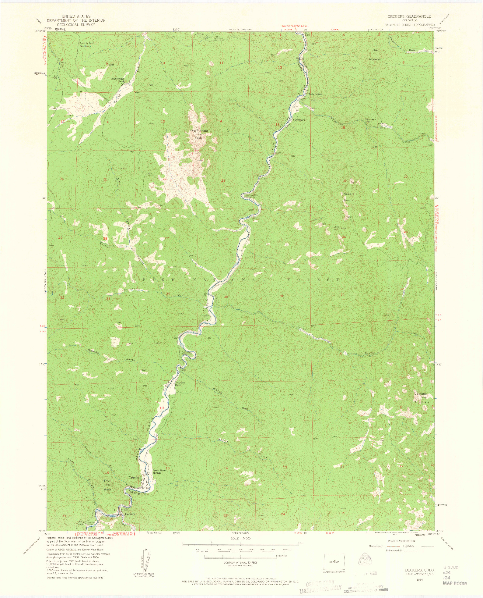 USGS 1:24000-SCALE QUADRANGLE FOR DECKERS, CO 1954