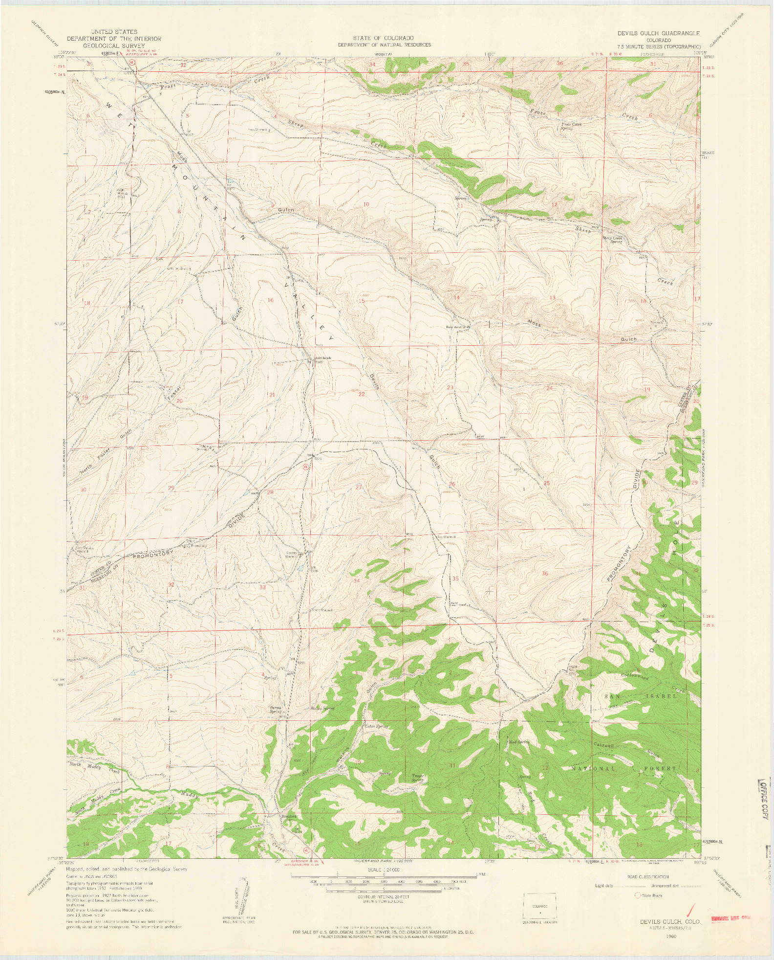 USGS 1:24000-SCALE QUADRANGLE FOR DEVILS GULCH, CO 1960