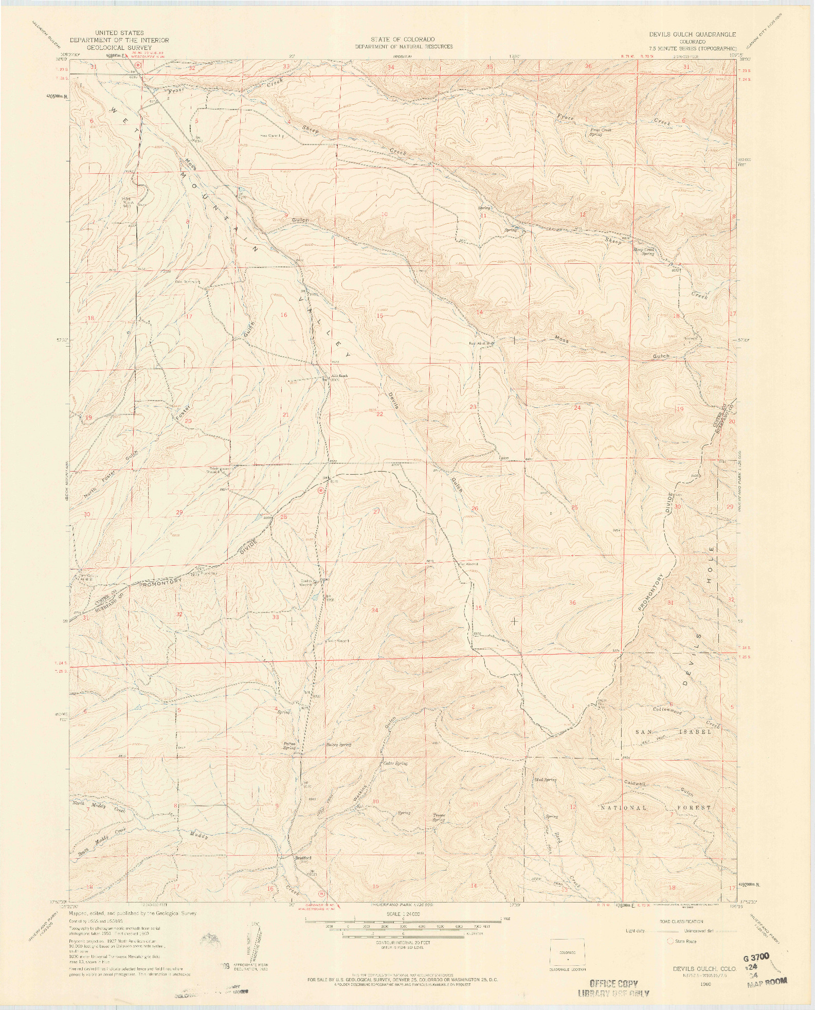 USGS 1:24000-SCALE QUADRANGLE FOR DEVILS GULCH, CO 1960