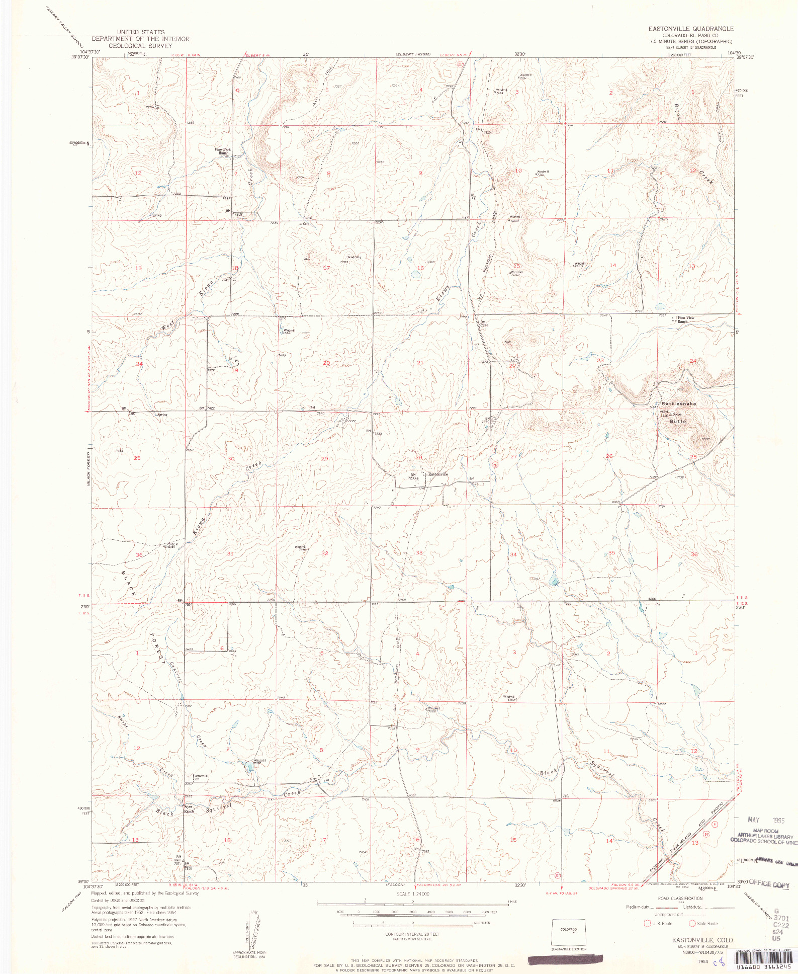 USGS 1:24000-SCALE QUADRANGLE FOR EASTONVILLE, CO 1954