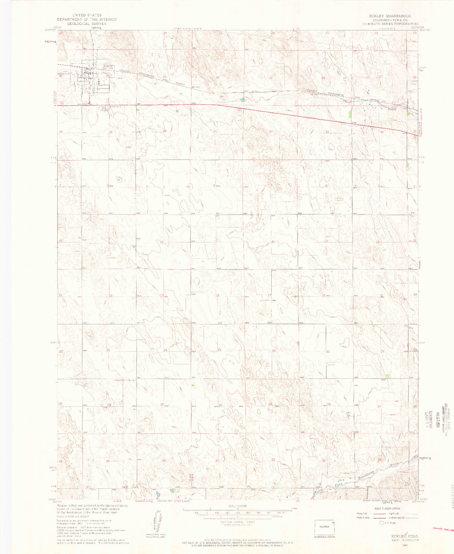 USGS 1:24000-SCALE QUADRANGLE FOR ECKLEY, CO 1961