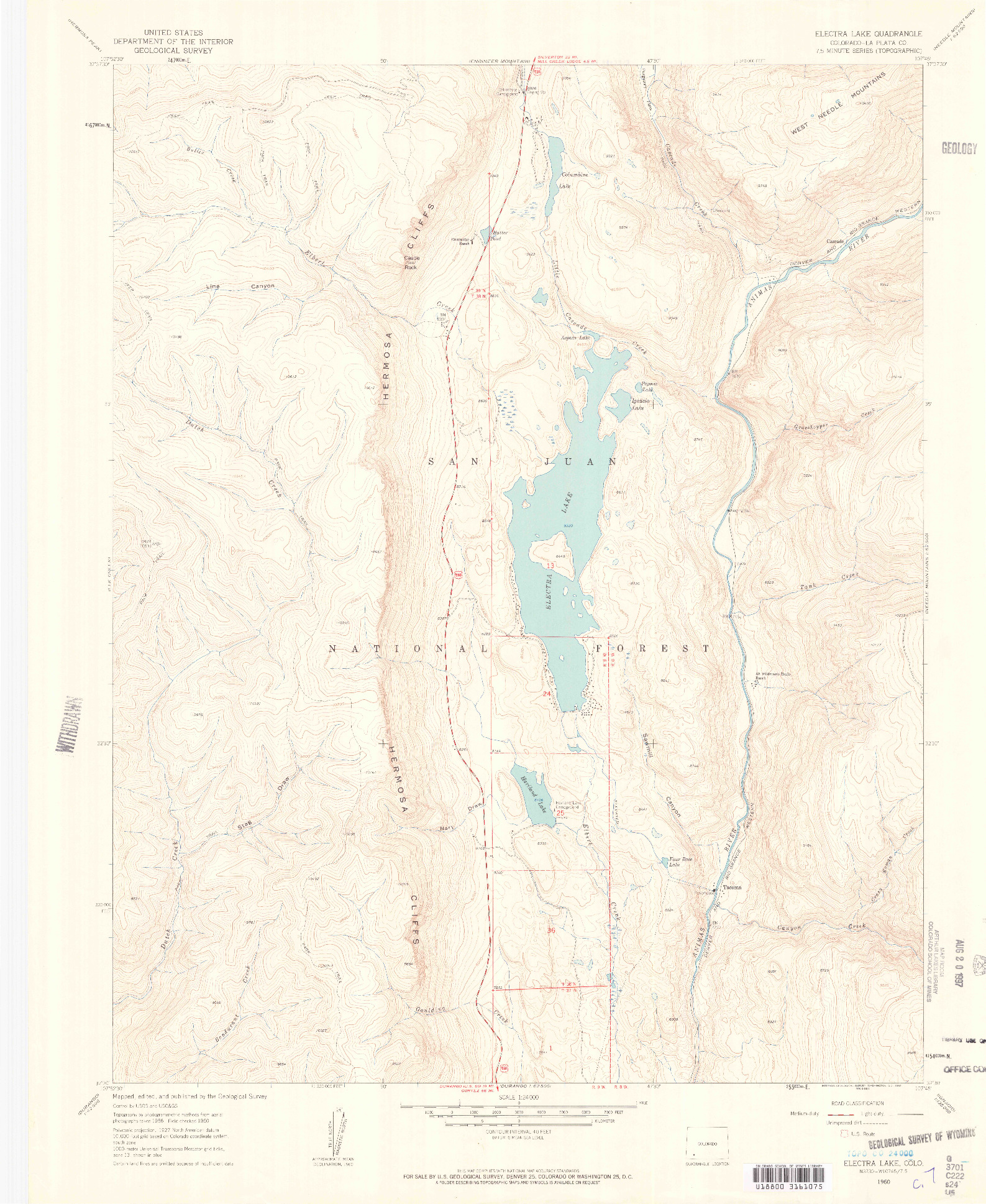 USGS 1:24000-SCALE QUADRANGLE FOR ELECTRA LAKE, CO 1960