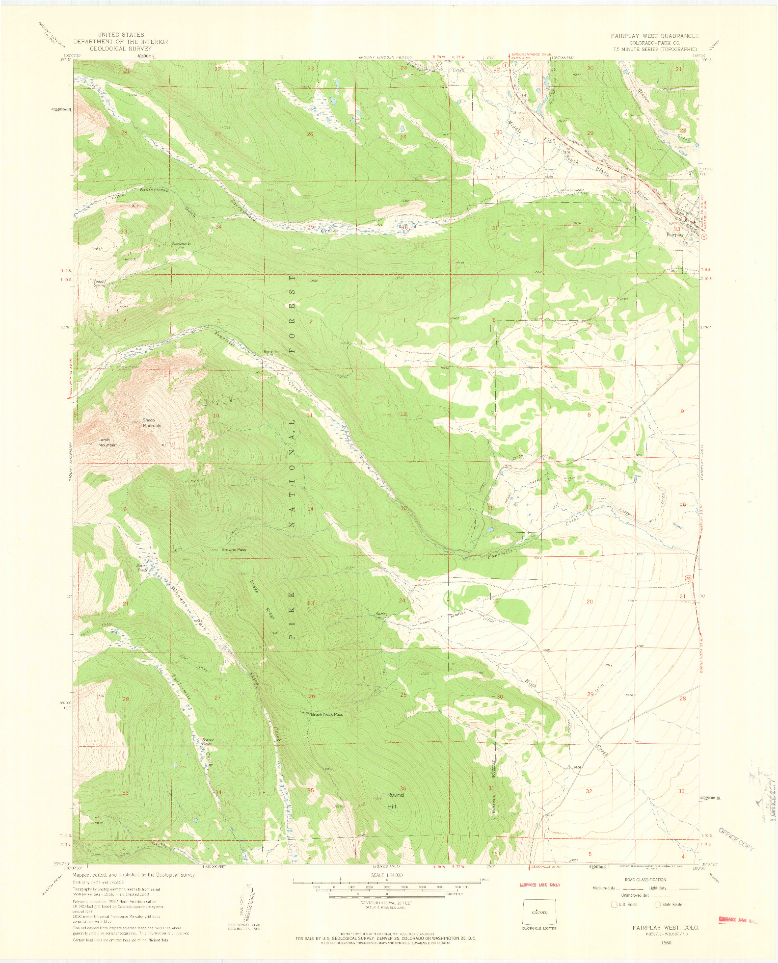 USGS 1:24000-SCALE QUADRANGLE FOR FAIRPLAY WEST, CO 1960