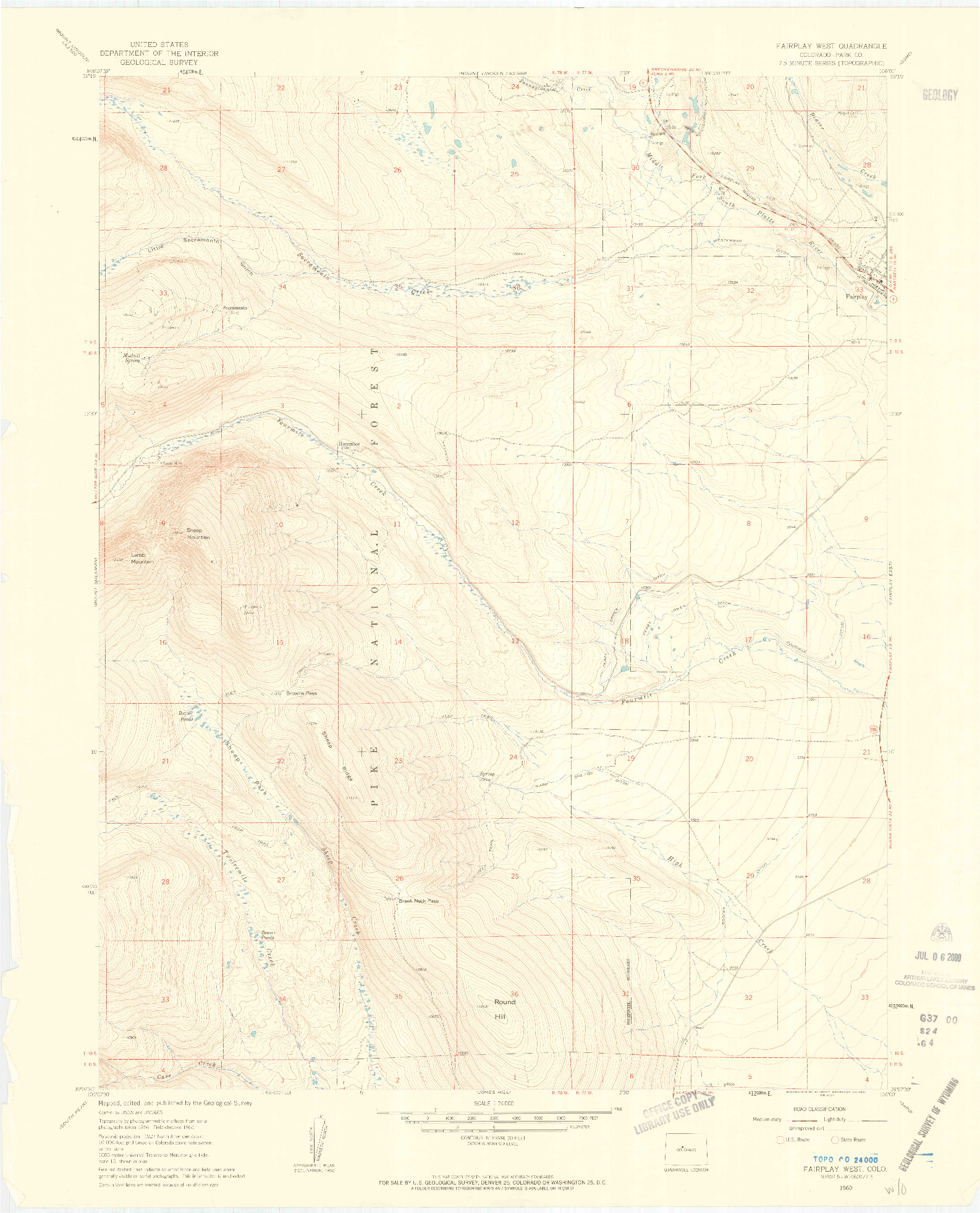 USGS 1:24000-SCALE QUADRANGLE FOR FAIRPLAY WEST, CO 1960