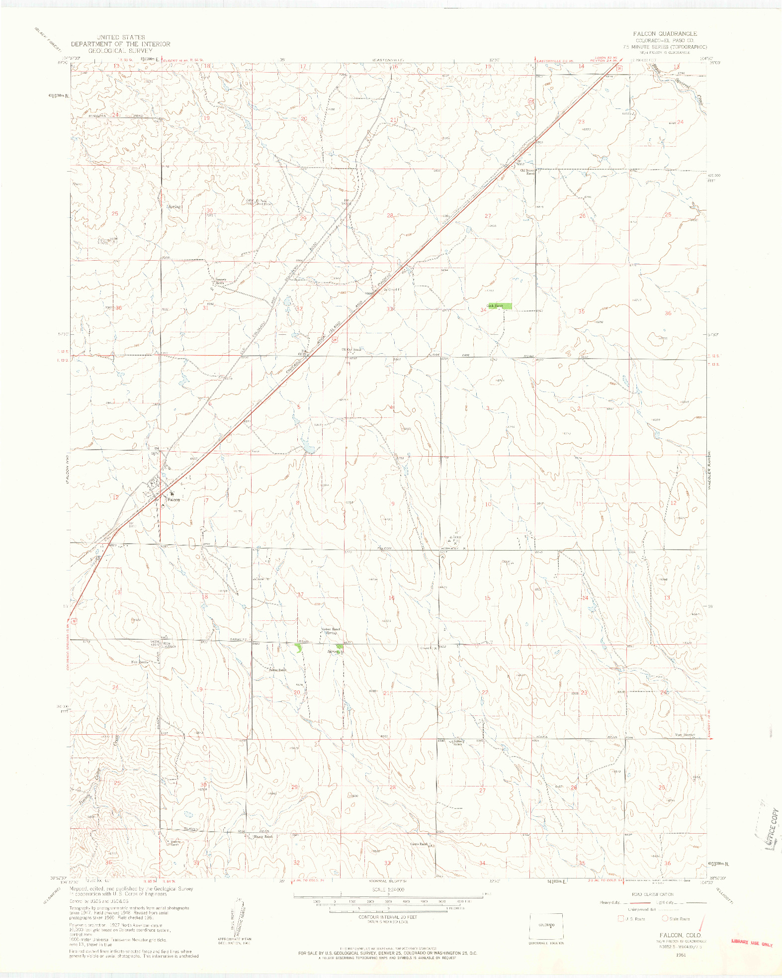 USGS 1:24000-SCALE QUADRANGLE FOR FALCON, CO 1961