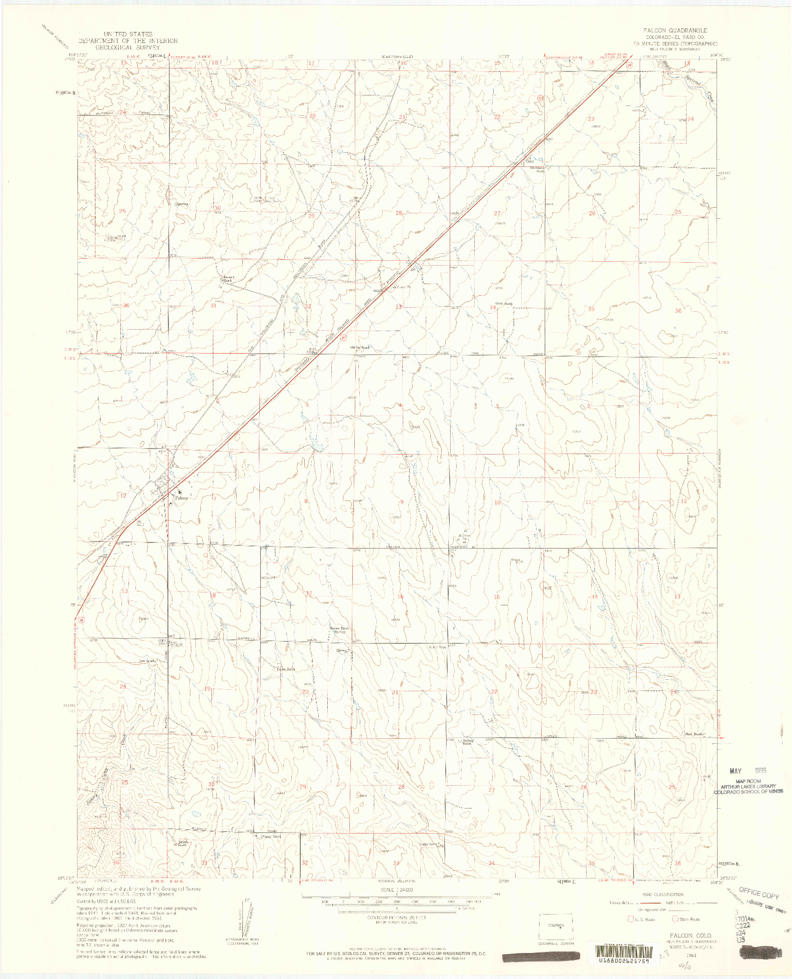 USGS 1:24000-SCALE QUADRANGLE FOR FALCON, CO 1961