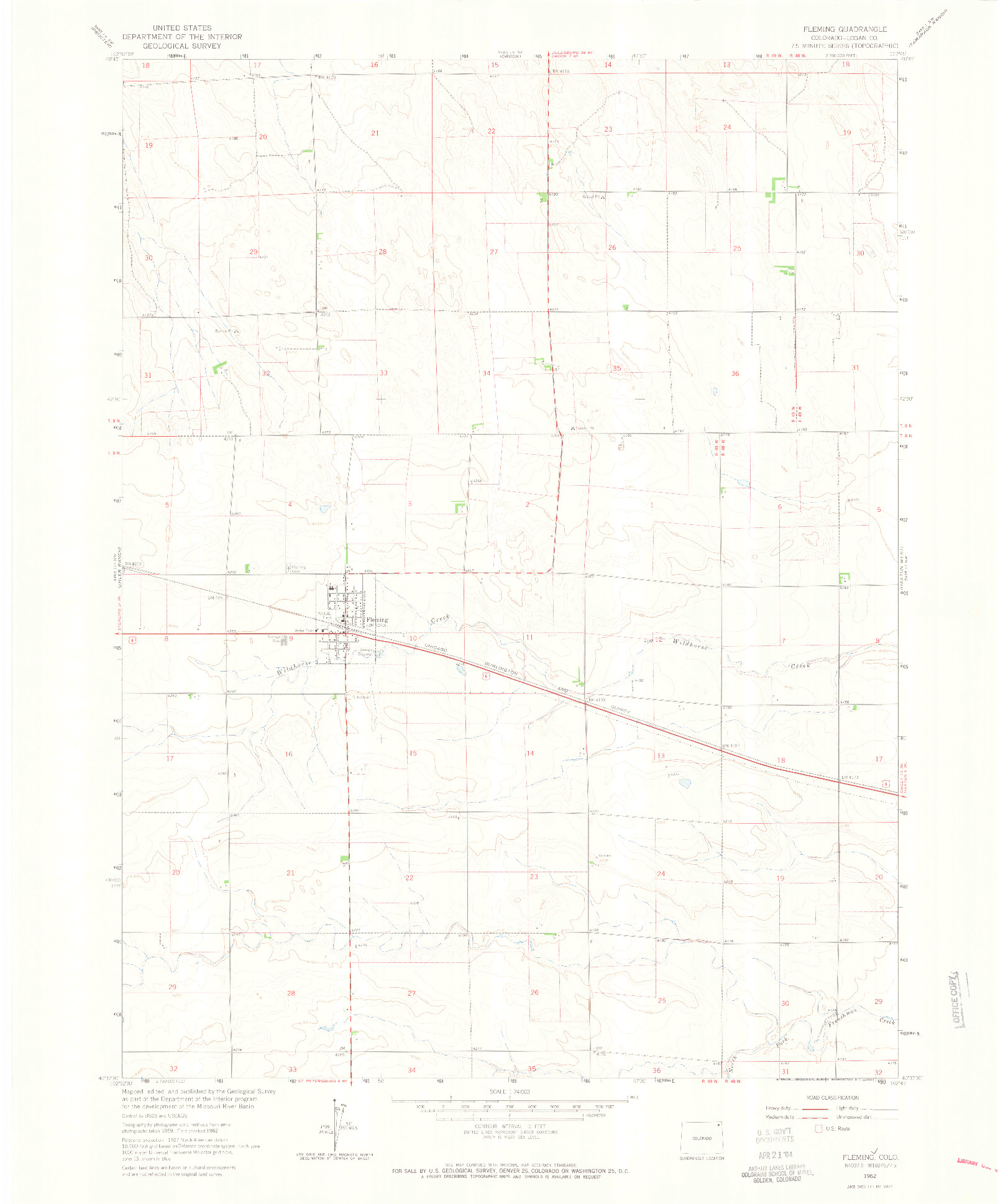 USGS 1:24000-SCALE QUADRANGLE FOR FLEMING, CO 1962