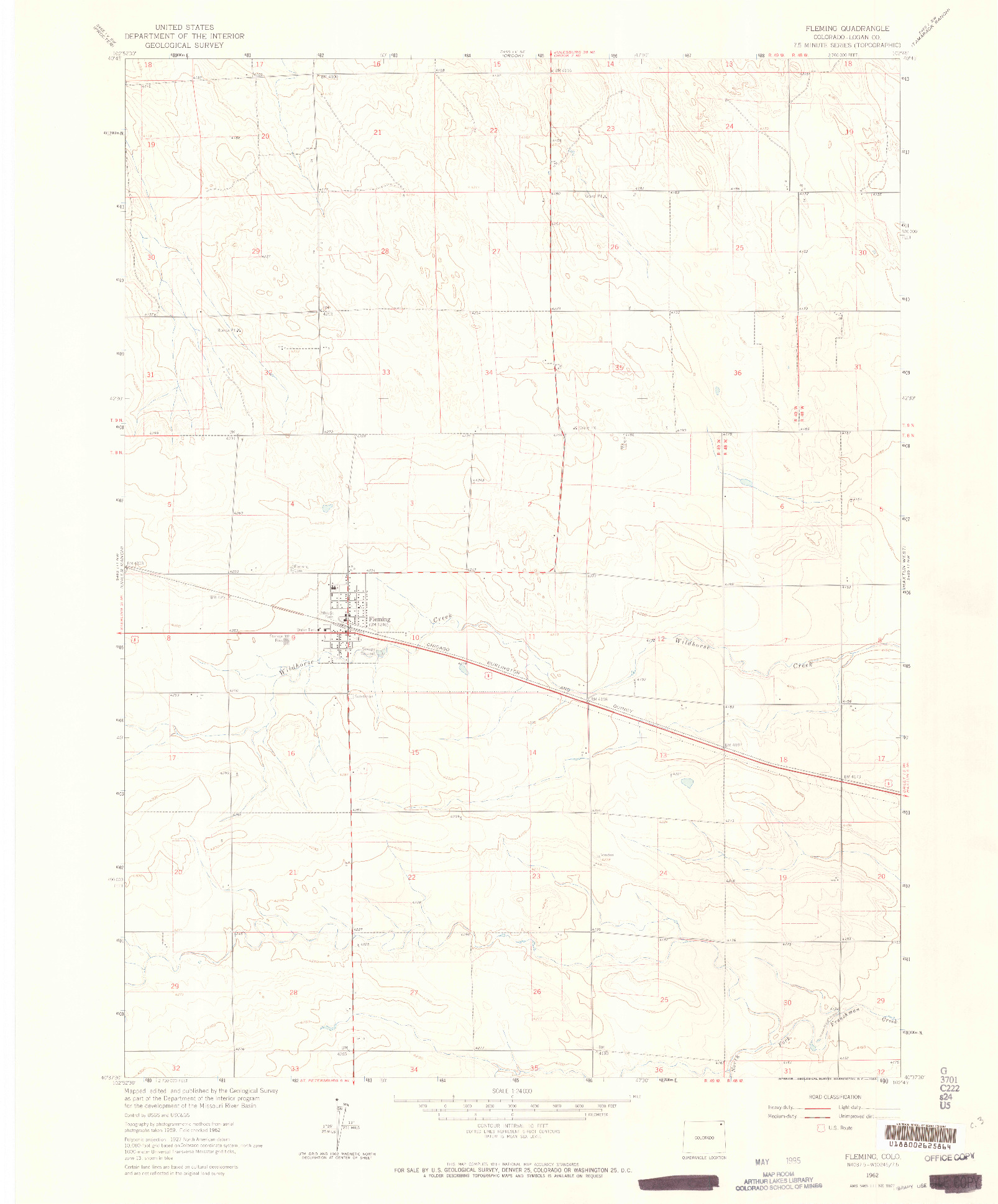 USGS 1:24000-SCALE QUADRANGLE FOR FLEMING, CO 1962