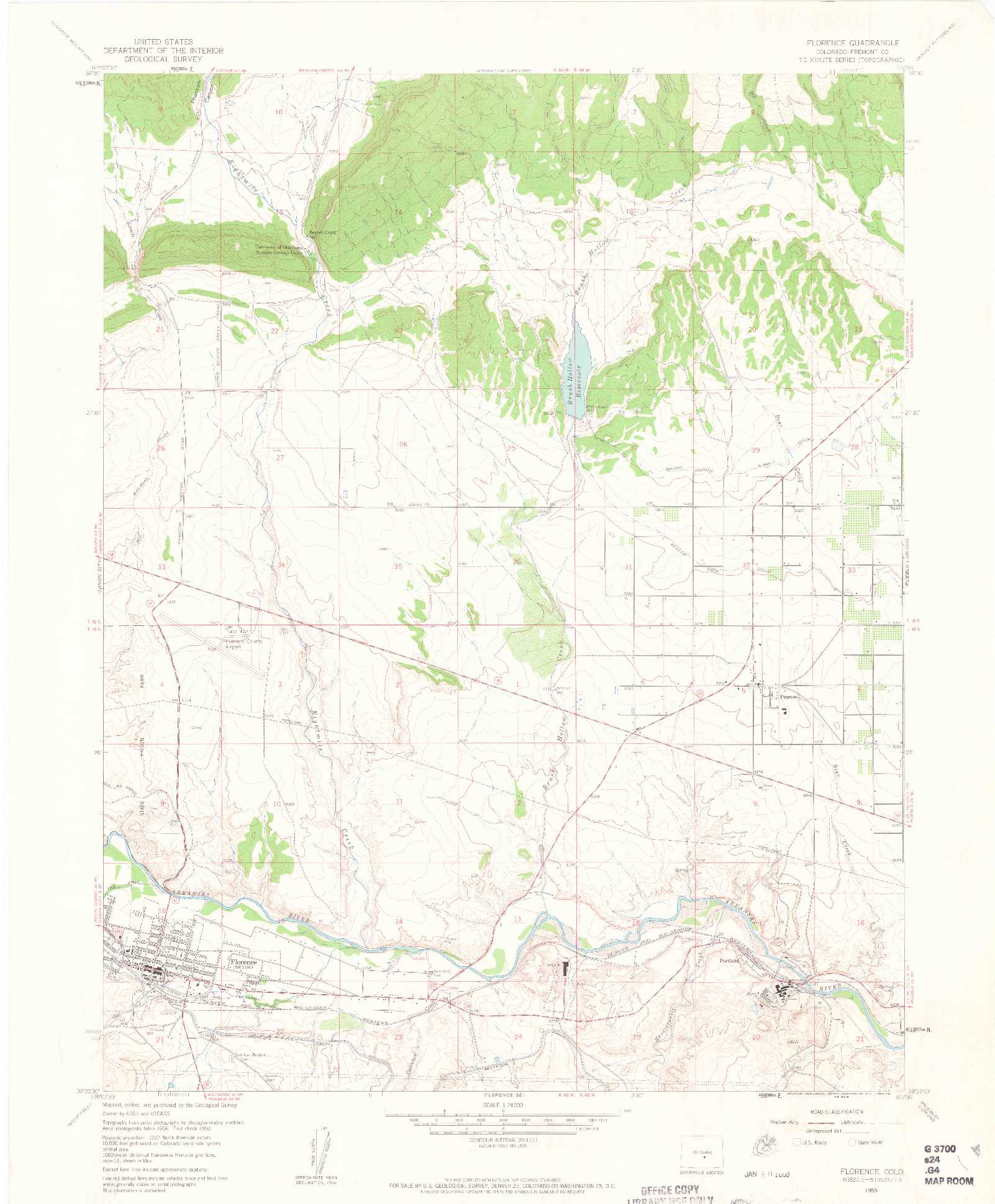 USGS 1:24000-SCALE QUADRANGLE FOR FLORENCE, CO 1959