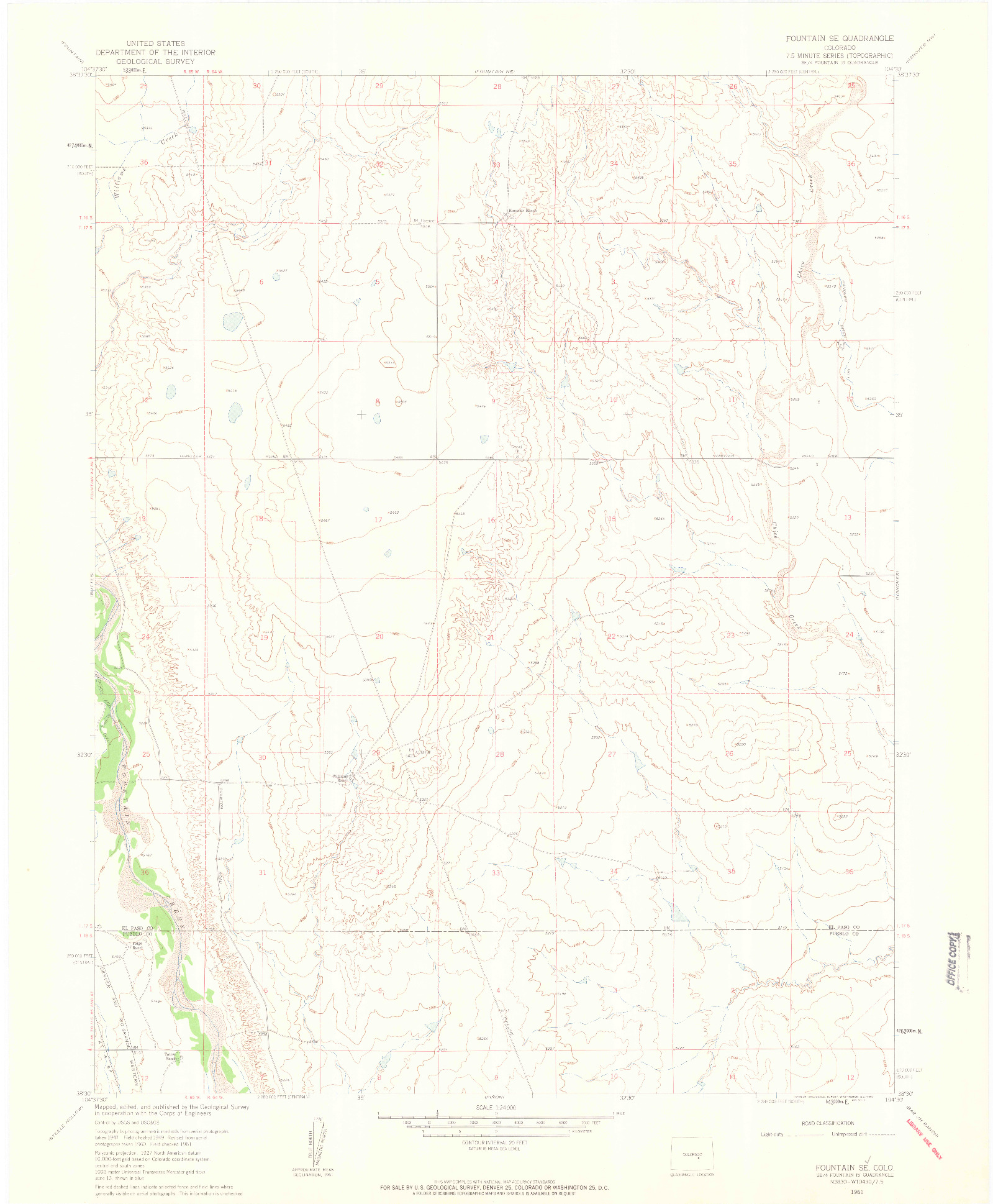 USGS 1:24000-SCALE QUADRANGLE FOR FOUNTAIN SE, CO 1961