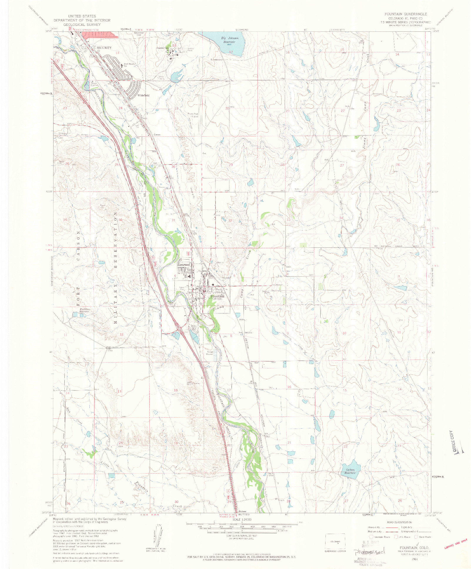 USGS 1:24000-SCALE QUADRANGLE FOR FOUNTAIN, CO 1961