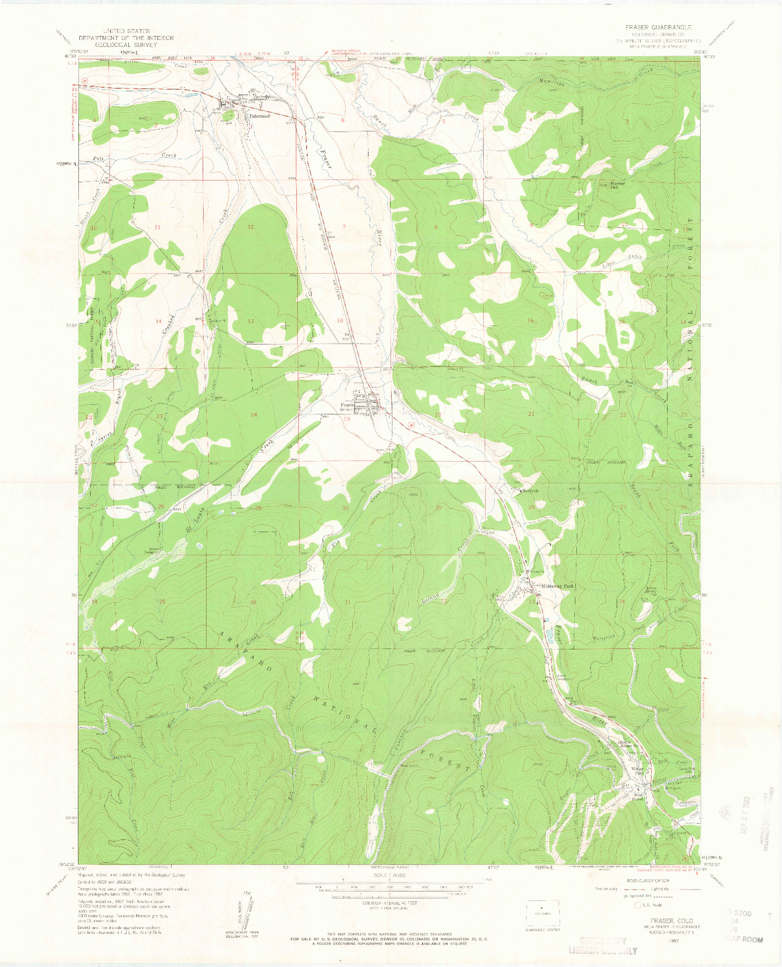 USGS 1:24000-SCALE QUADRANGLE FOR FRASER, CO 1957