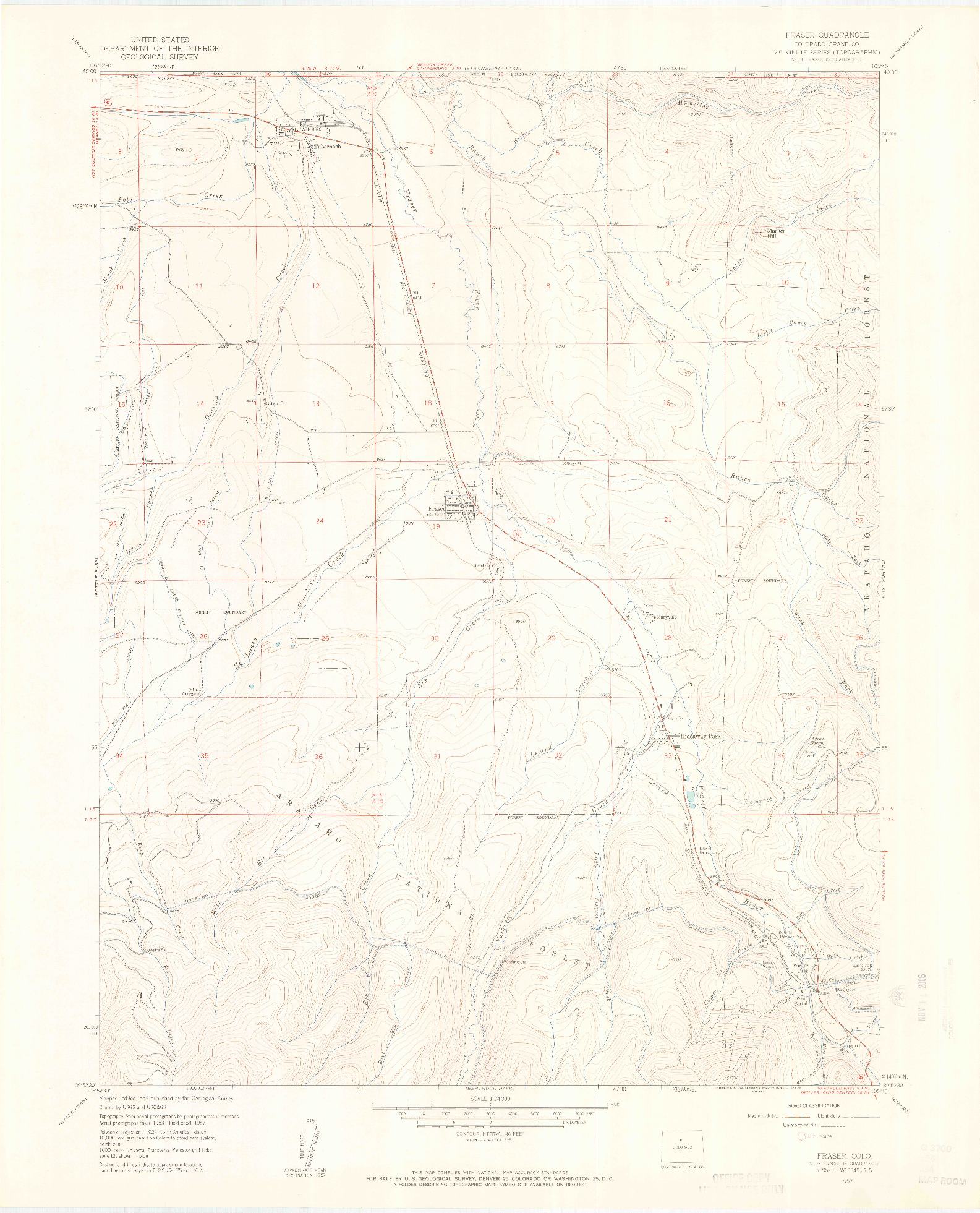 USGS 1:24000-SCALE QUADRANGLE FOR FRASER, CO 1957