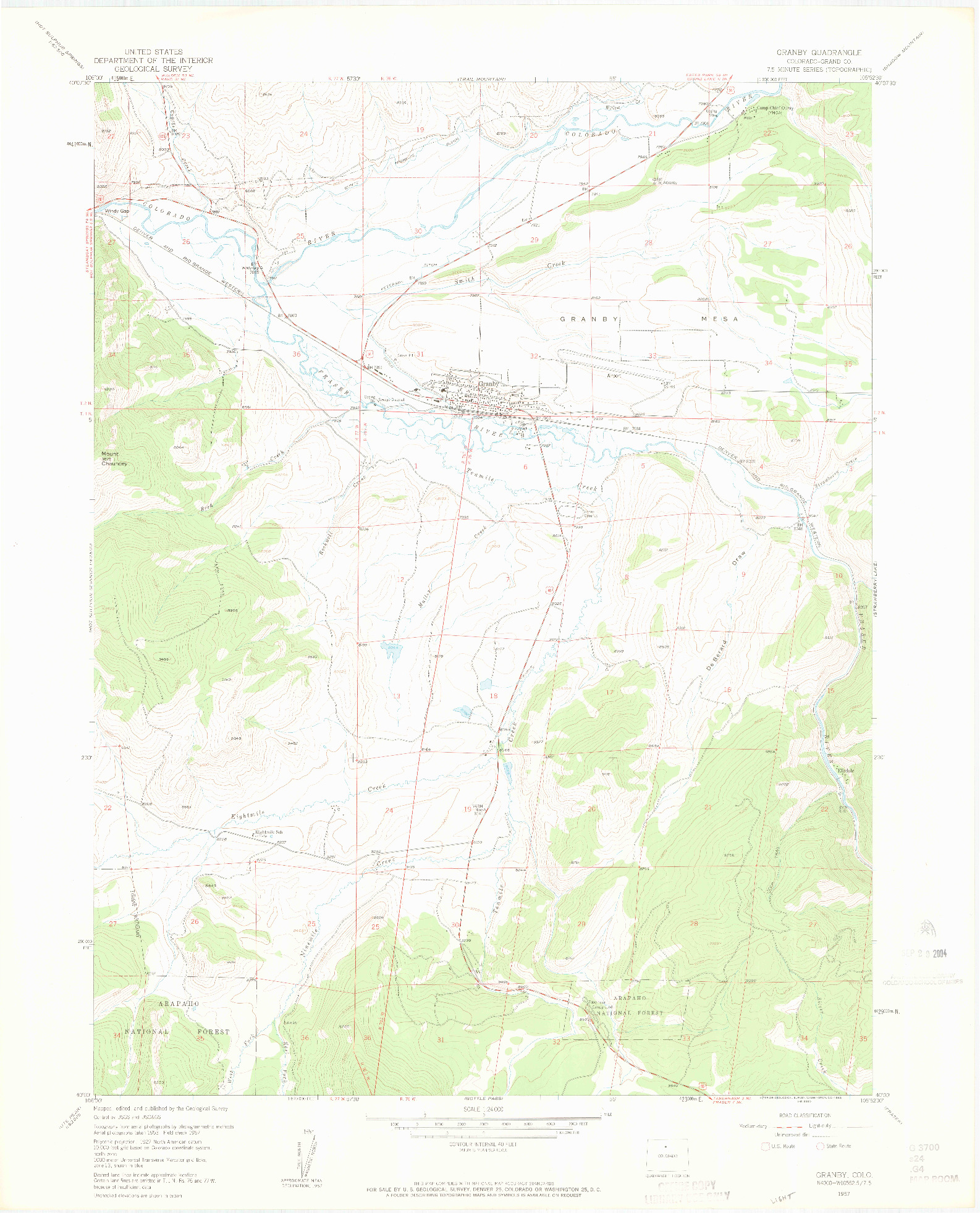 USGS 1:24000-SCALE QUADRANGLE FOR GRANBY, CO 1957