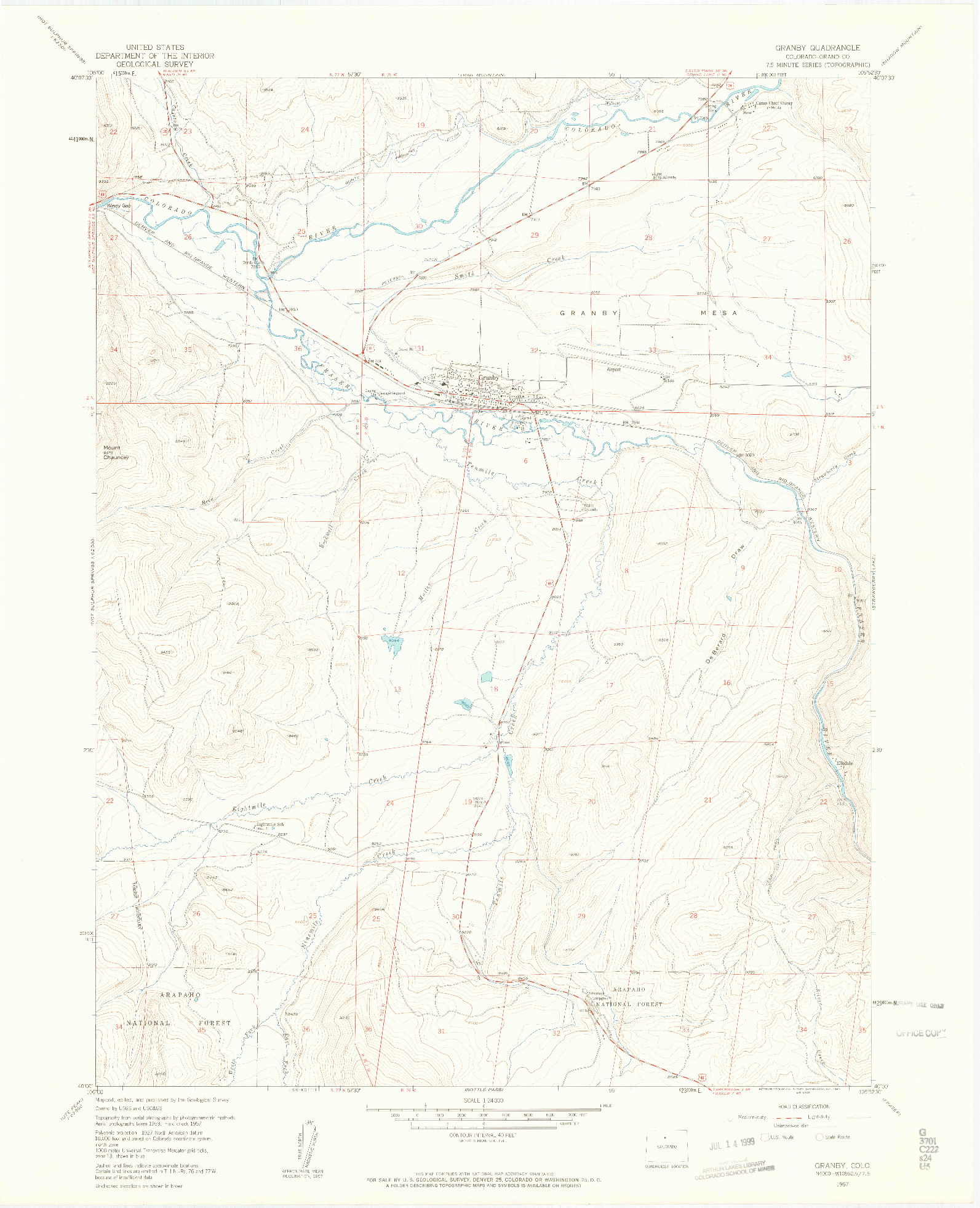 USGS 1:24000-SCALE QUADRANGLE FOR GRANBY, CO 1957
