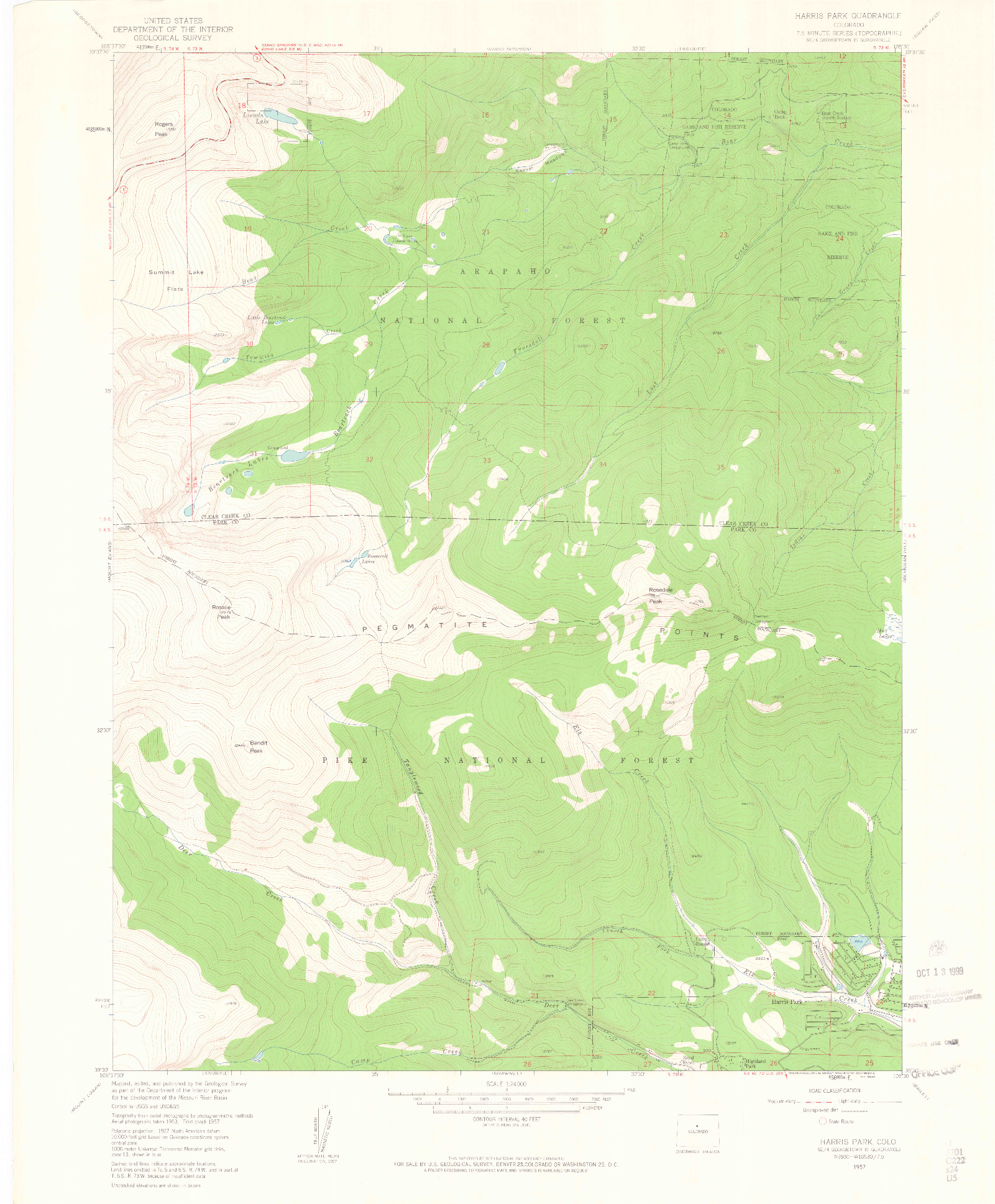 USGS 1:24000-SCALE QUADRANGLE FOR HARRIS PARK, CO 1957