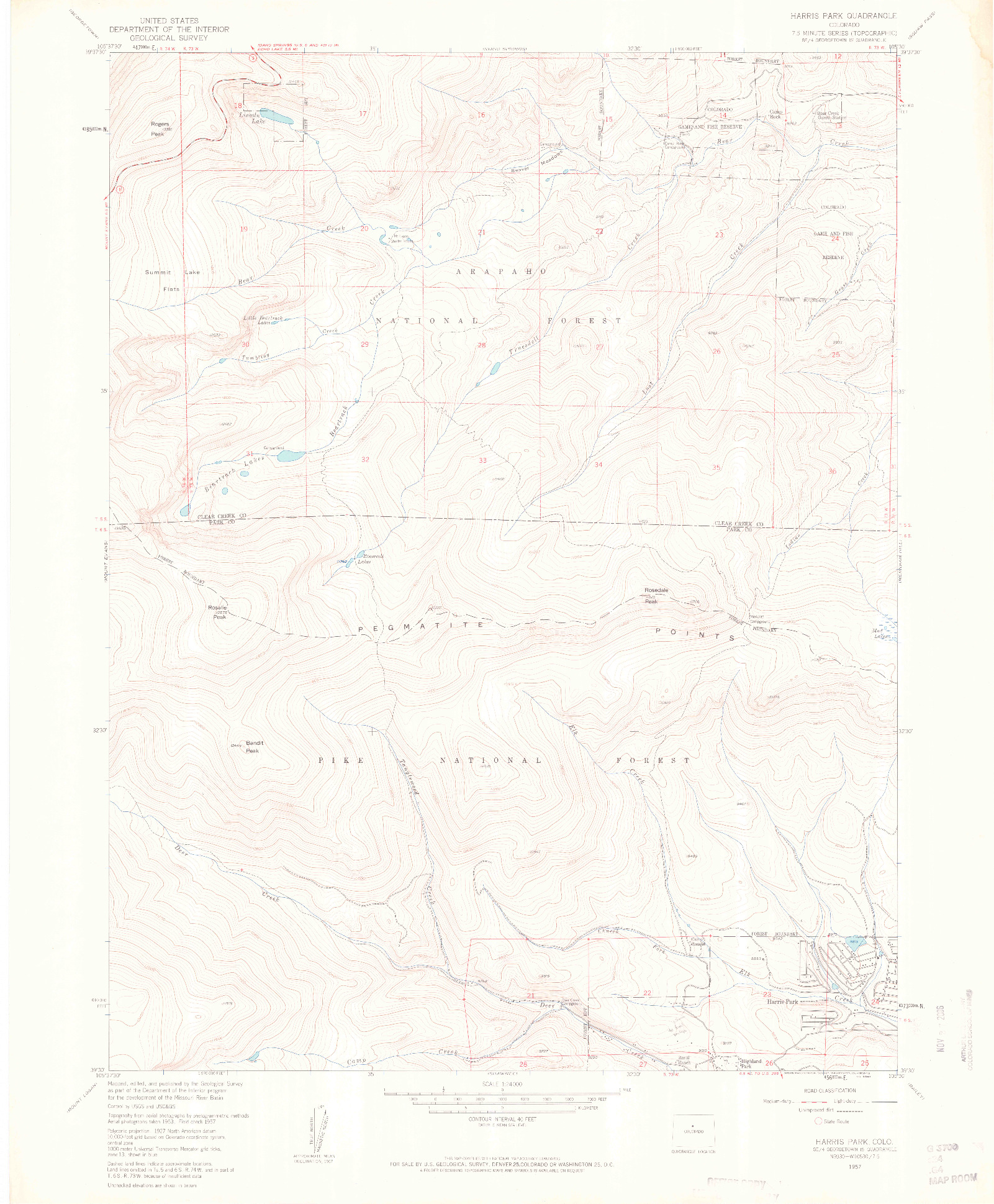 USGS 1:24000-SCALE QUADRANGLE FOR HARRIS PARK, CO 1957